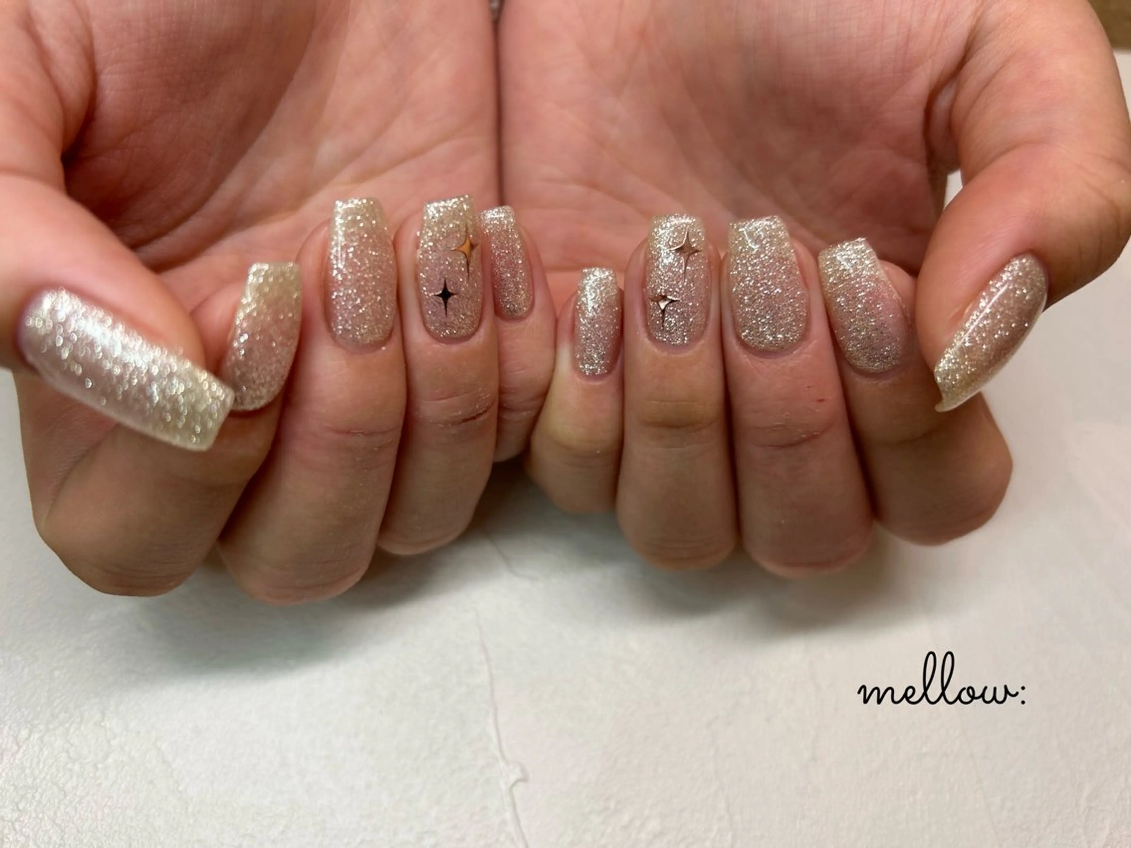 ネイル ワンカラーネイル mellow:ｸﾙﾐ ﹡˖˟༝🎀˖˟ ༝のネイルデザイン