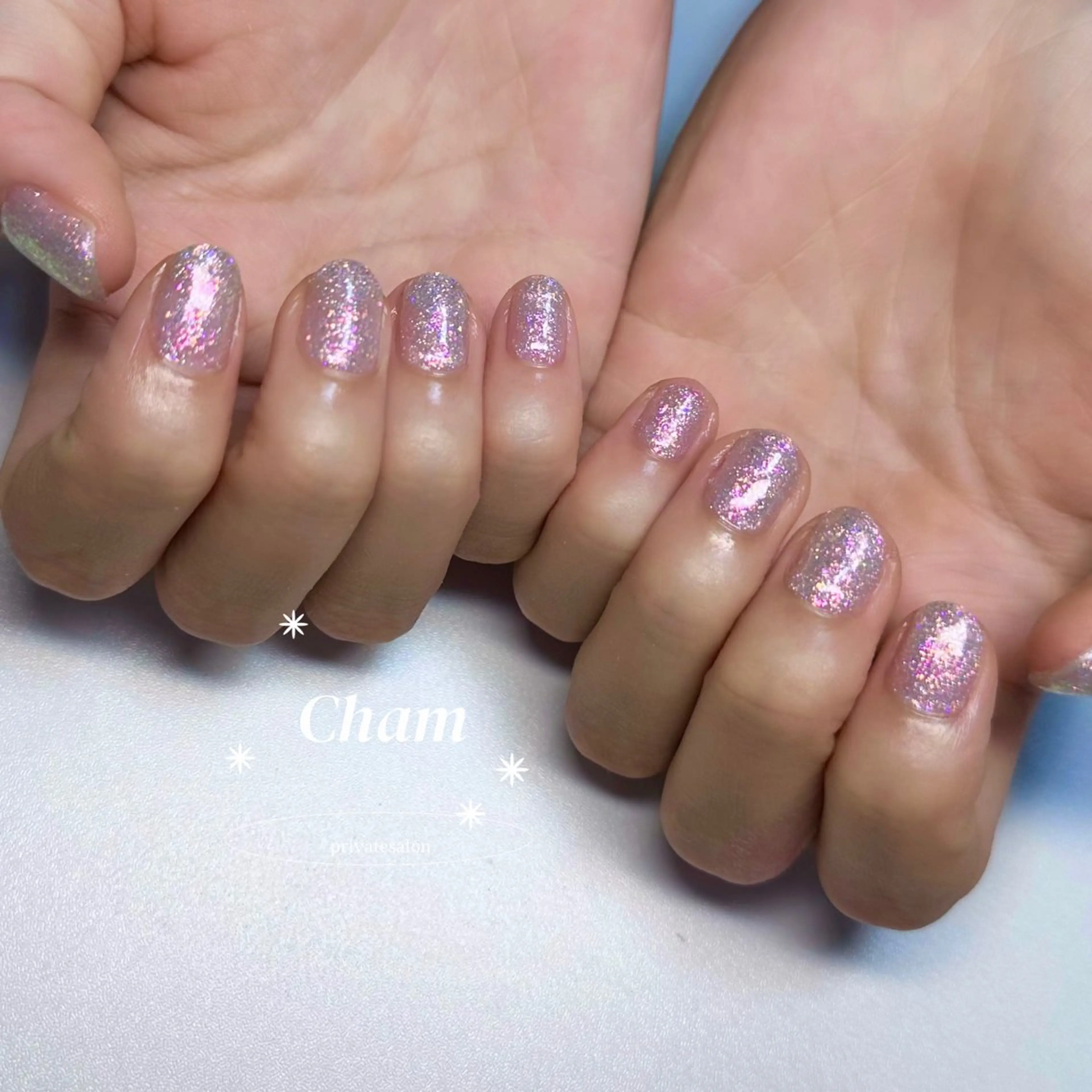 ネイル ラメ(グリッター) ピンク パープル Cham Haruneのネイルデザイン