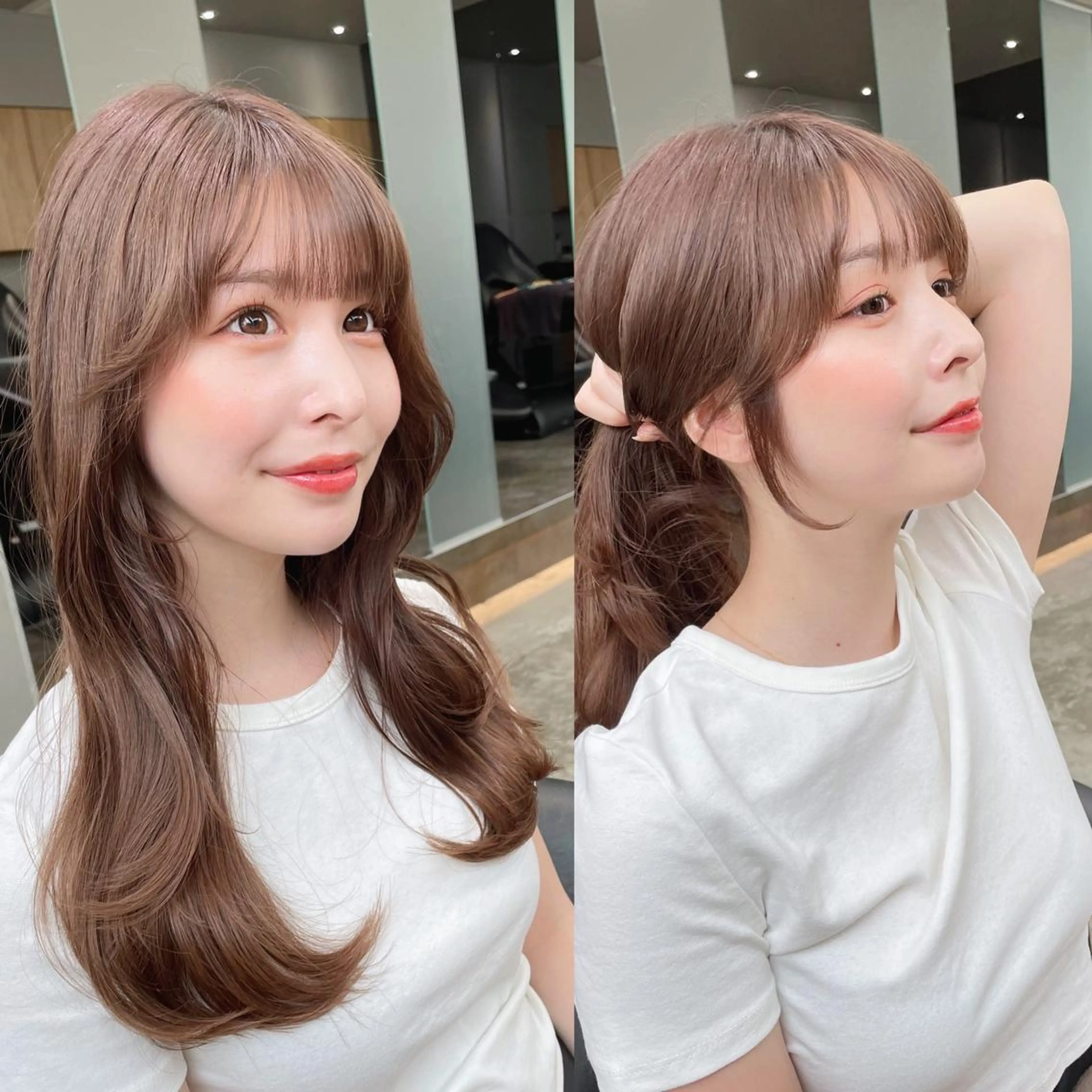 セミロング カット ヘアカラー トリートメント 山本翔一郎 韓国顔周りレイヤーのヘアスタイル