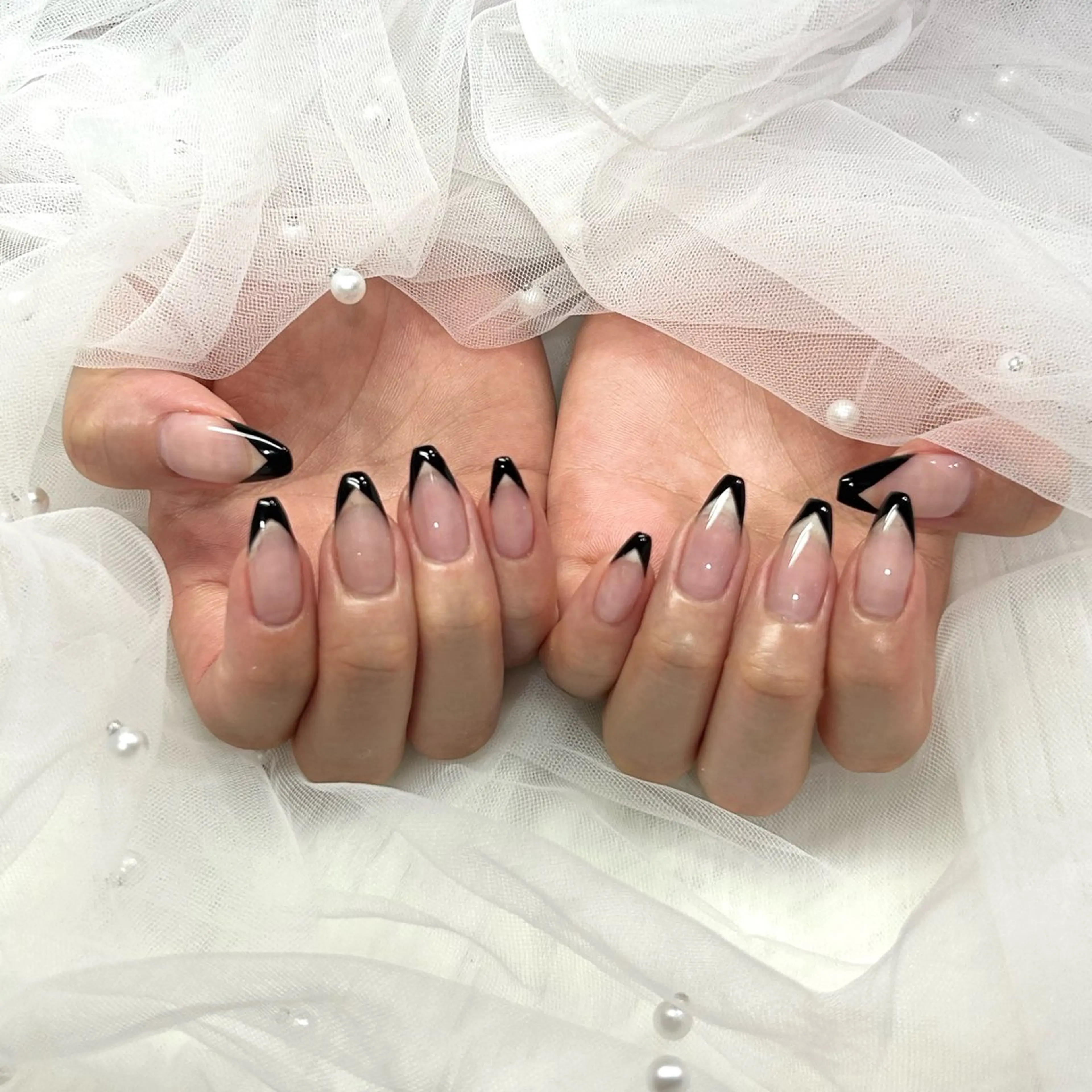 ネイル クリアネイル フレンチネイル 🖤Kitty川越店 Jr.さゆり🖤のネイルデザイン