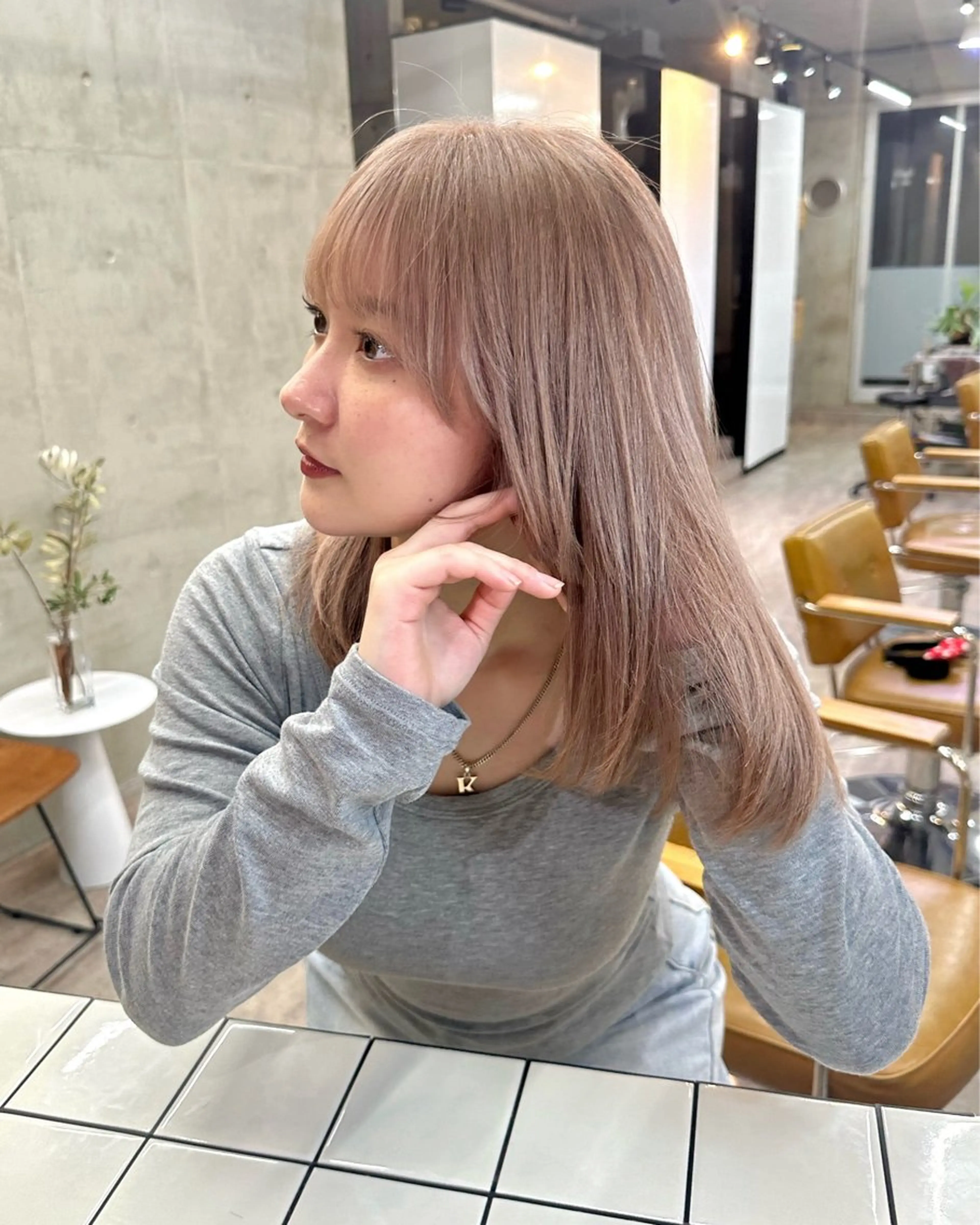 ミディアム カラー ベージュカラー ピンクカラー ピンクベージュ ヘアカラー トリートメント カットモデル募集中 ／HARUKA🎀のヘアスタイル