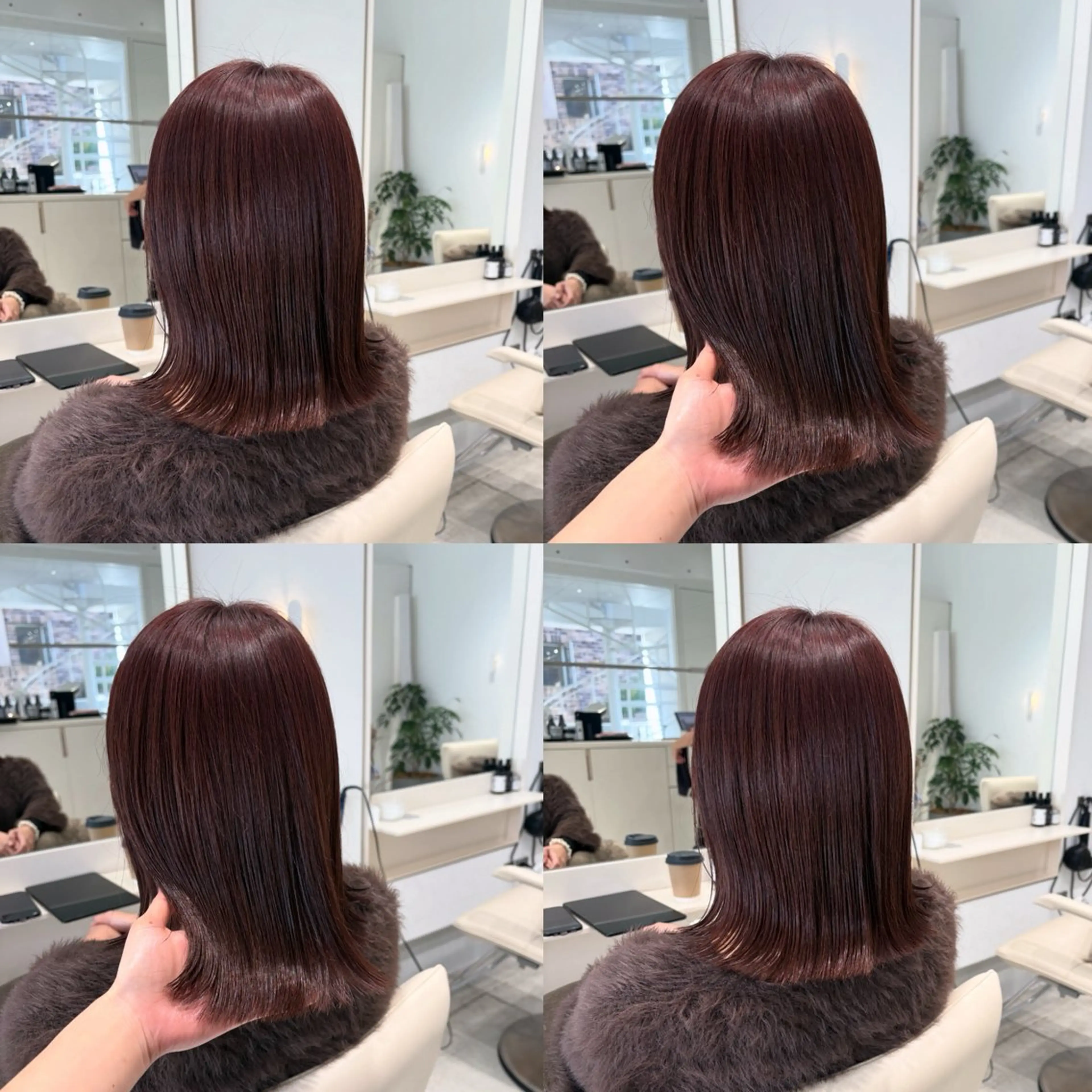 ミディアム カラー ベージュカラー ボルドーカラー ブラウンカラー カシス ピンクカラー カット ヘアカラー トリートメント ヘッドスパ ヘアセット カジュアルを女っぽく 𝗮𝘆𝗮𝗰𝗼のヘアスタイル