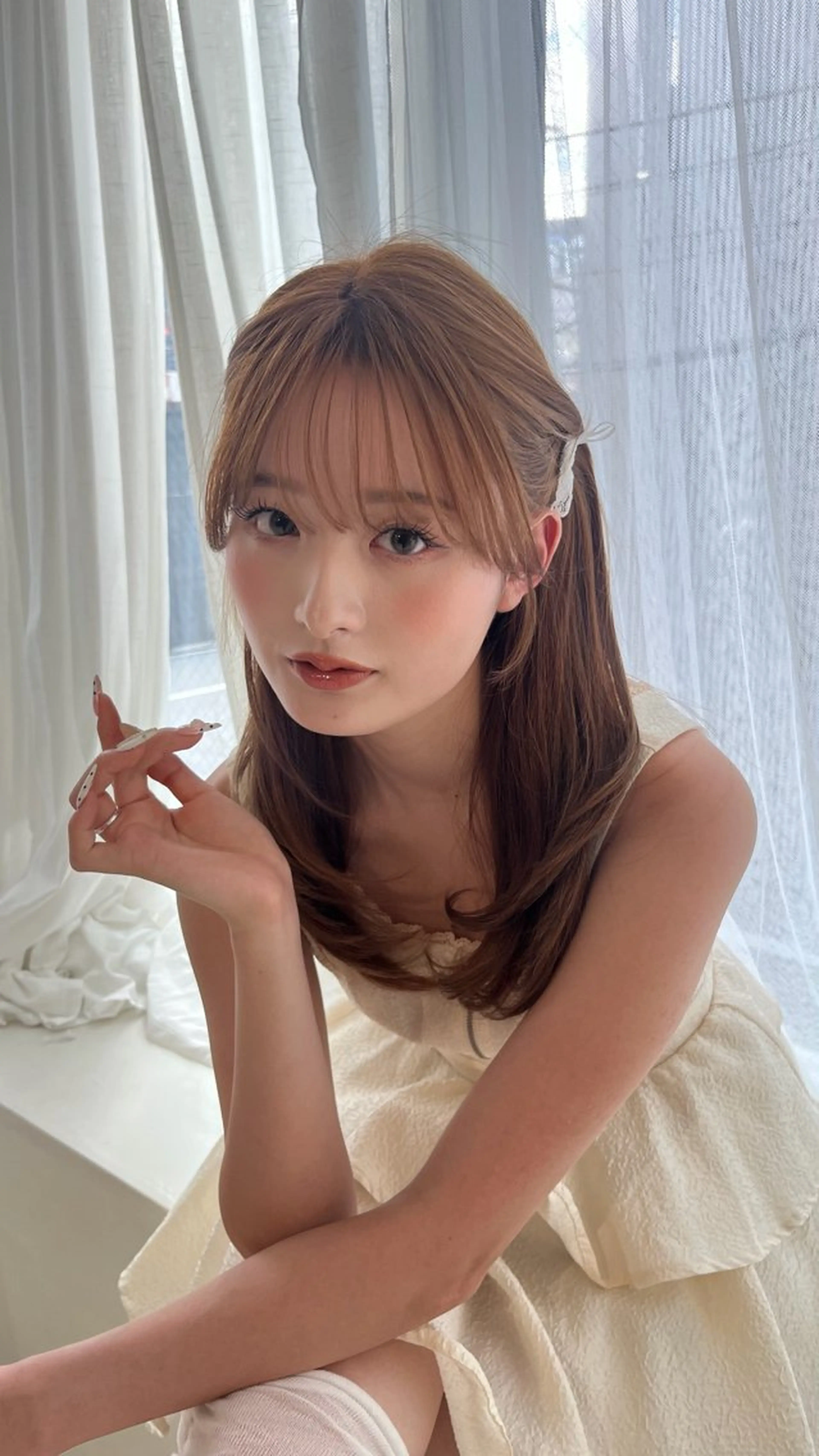 セミロング カラー ブリーチなしベージュ レイヤーカットはるかのヘアスタイル