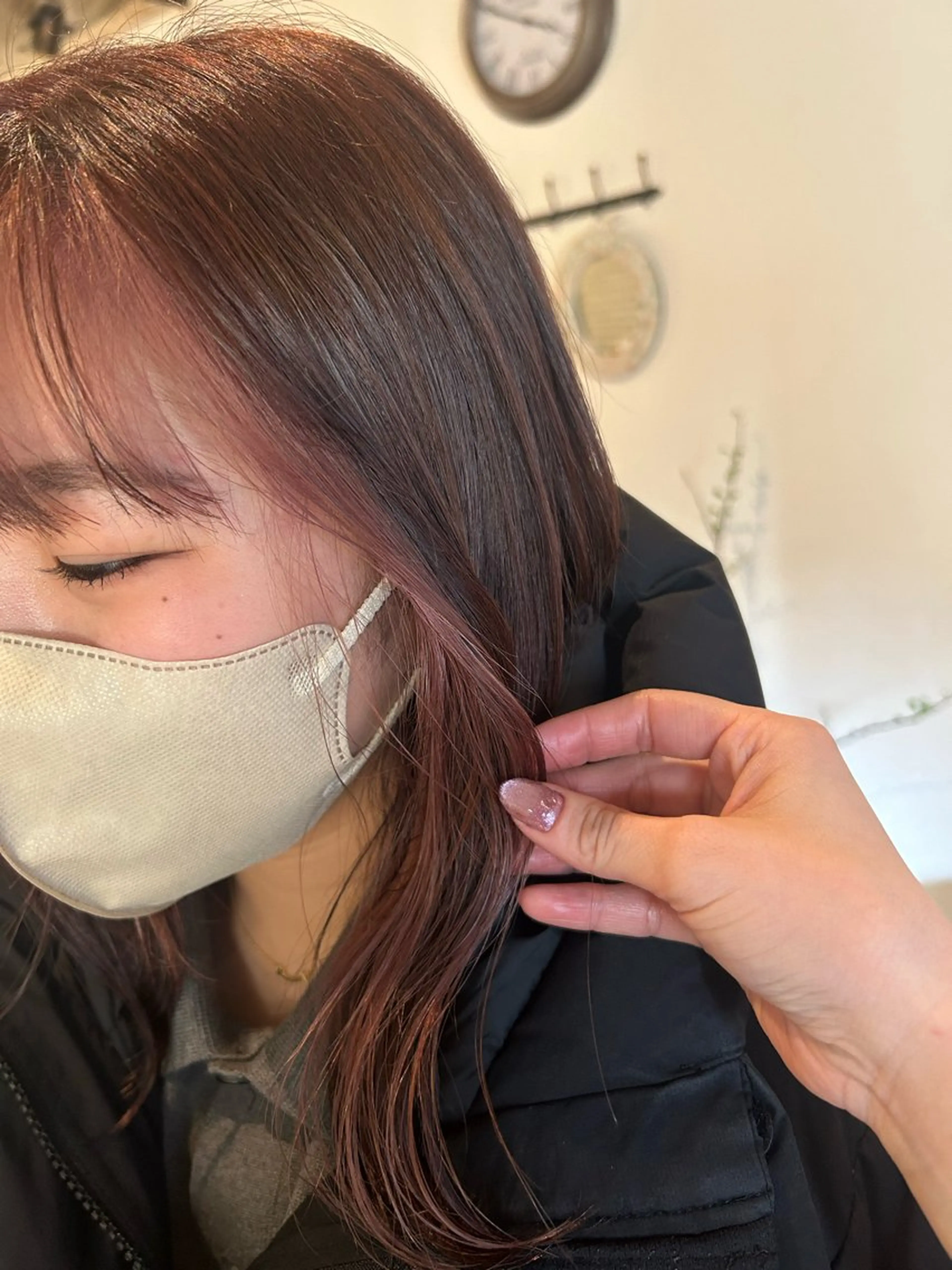 ミディアム ミストバング ボブ/暖色/透明 感カラー/Sachiのヘアスタイル