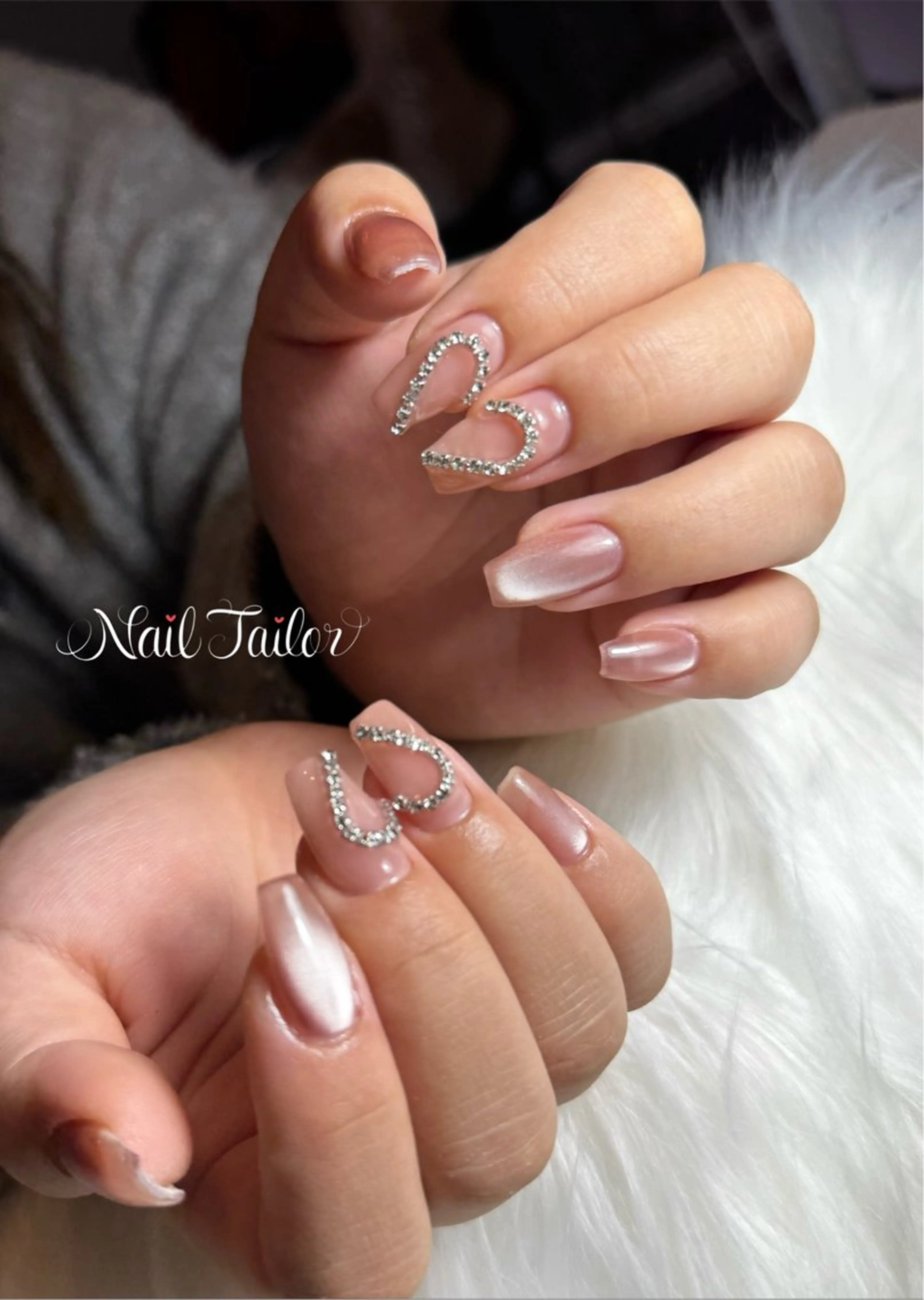 ネイル 長さ出し ハート マグネットネイル ミラーネイル ワンカラーネイル ハンドネイル NailTailor ネイルテイラーのネイルデザイン