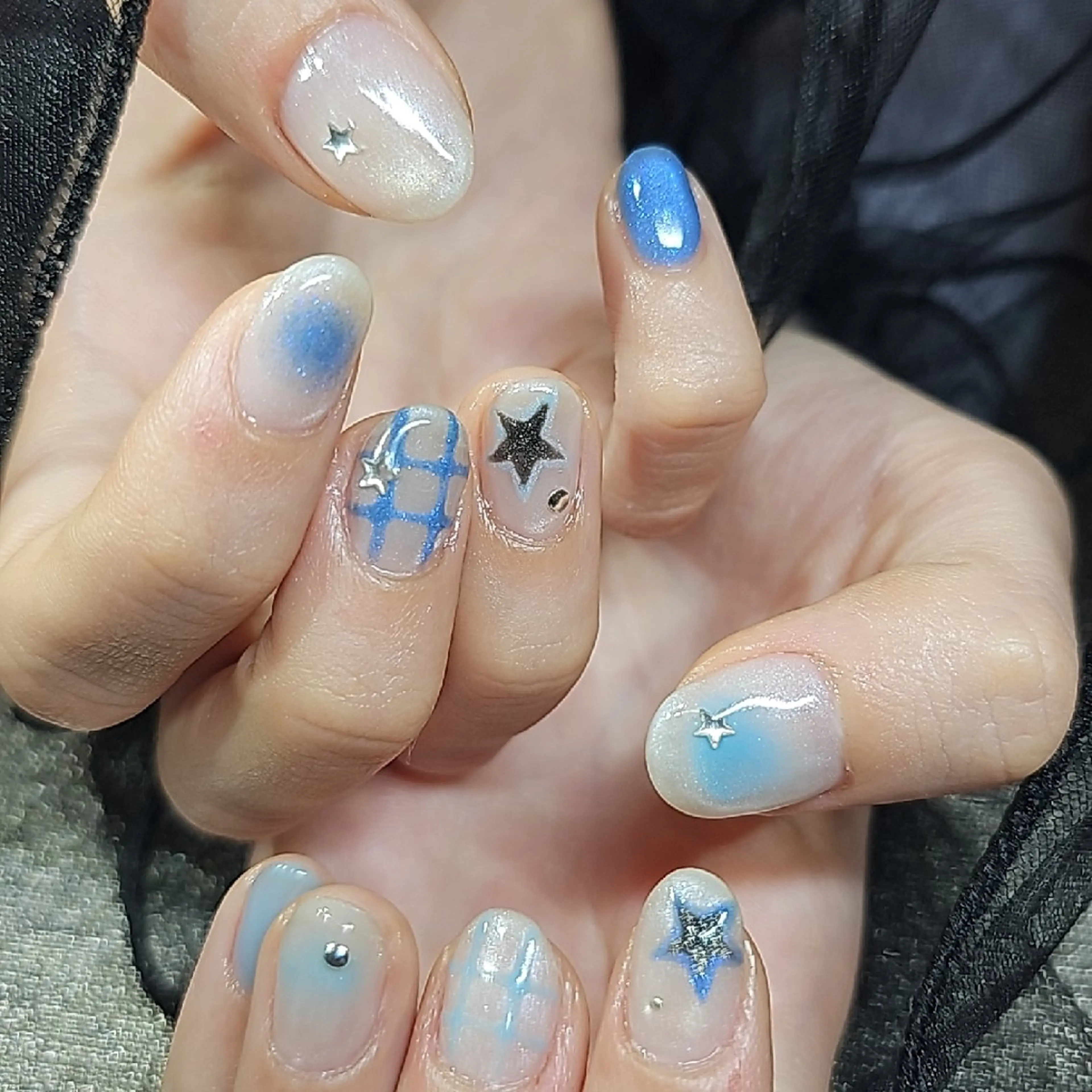 ネイル ブルー マグネットネイル 持ち込み salon de  Princessのネイルデザイン