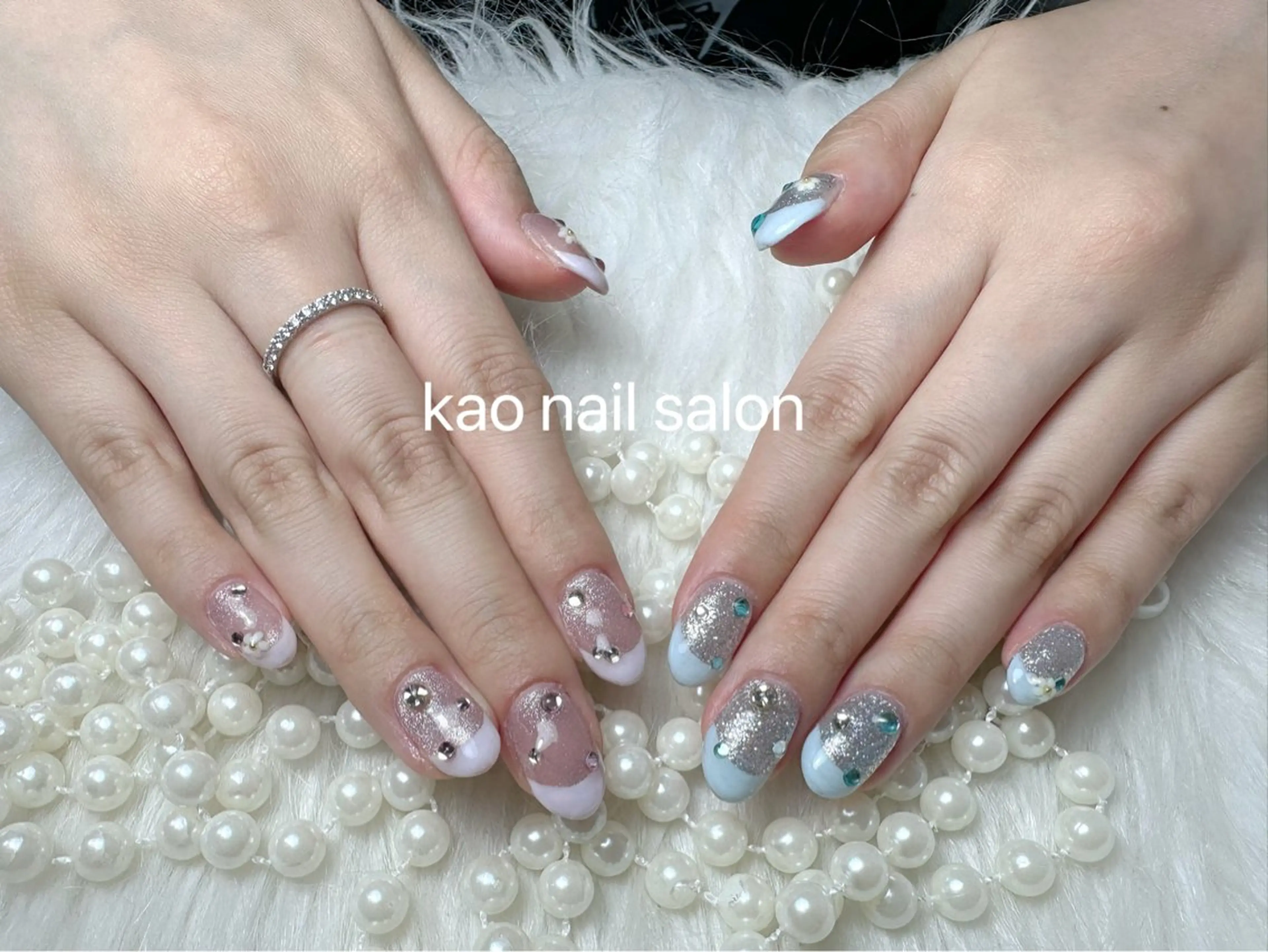 ネイル チークネイル 長さ出し フレンチネイル ジェルネイル ガラスフレンチ ハンドネイル kao nail マグネット/長さだしのネイルデザイン