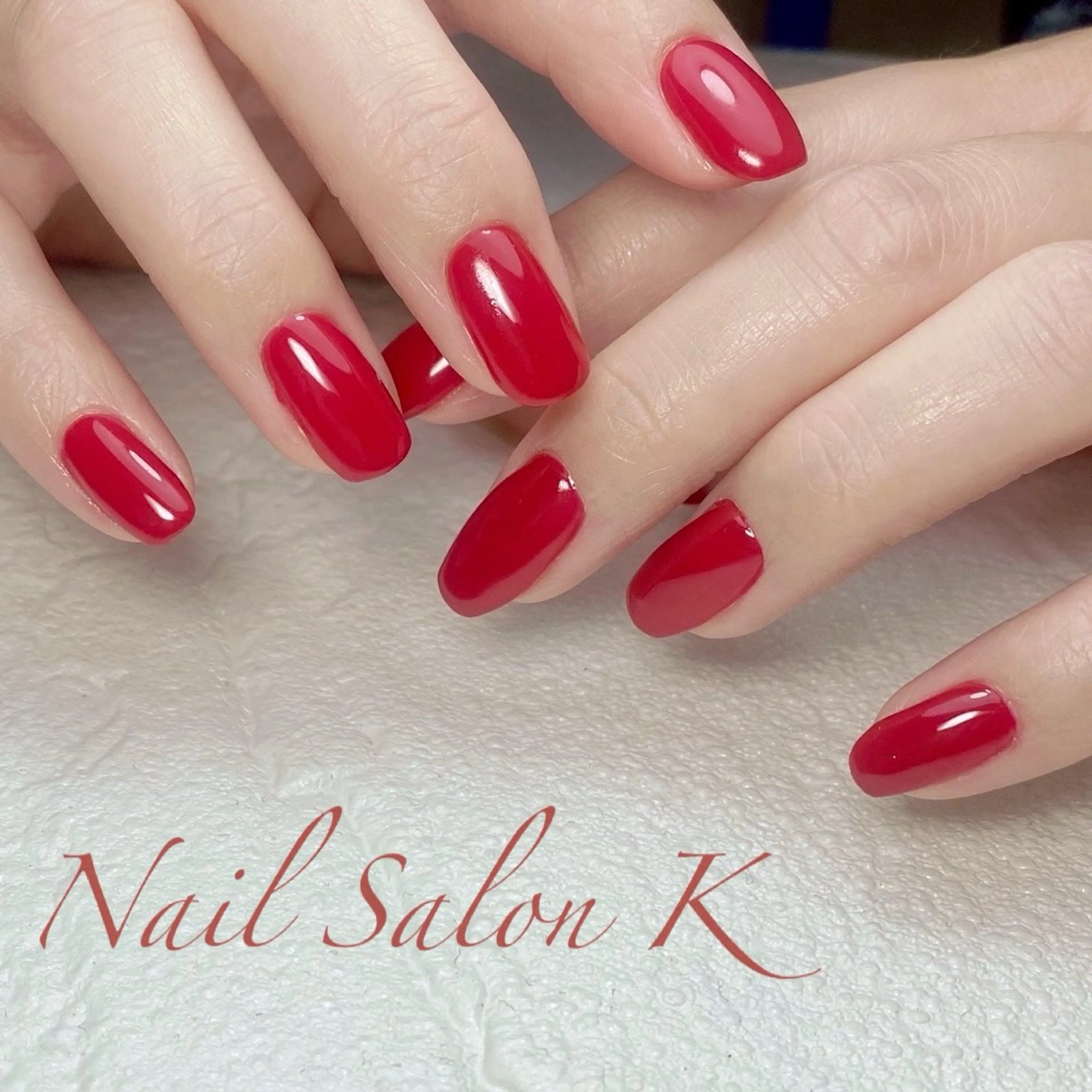 ネイル ワンカラーネイル 赤色 ハンドネイル Nail Salon K 🧸美爪育成のネイルデザイン