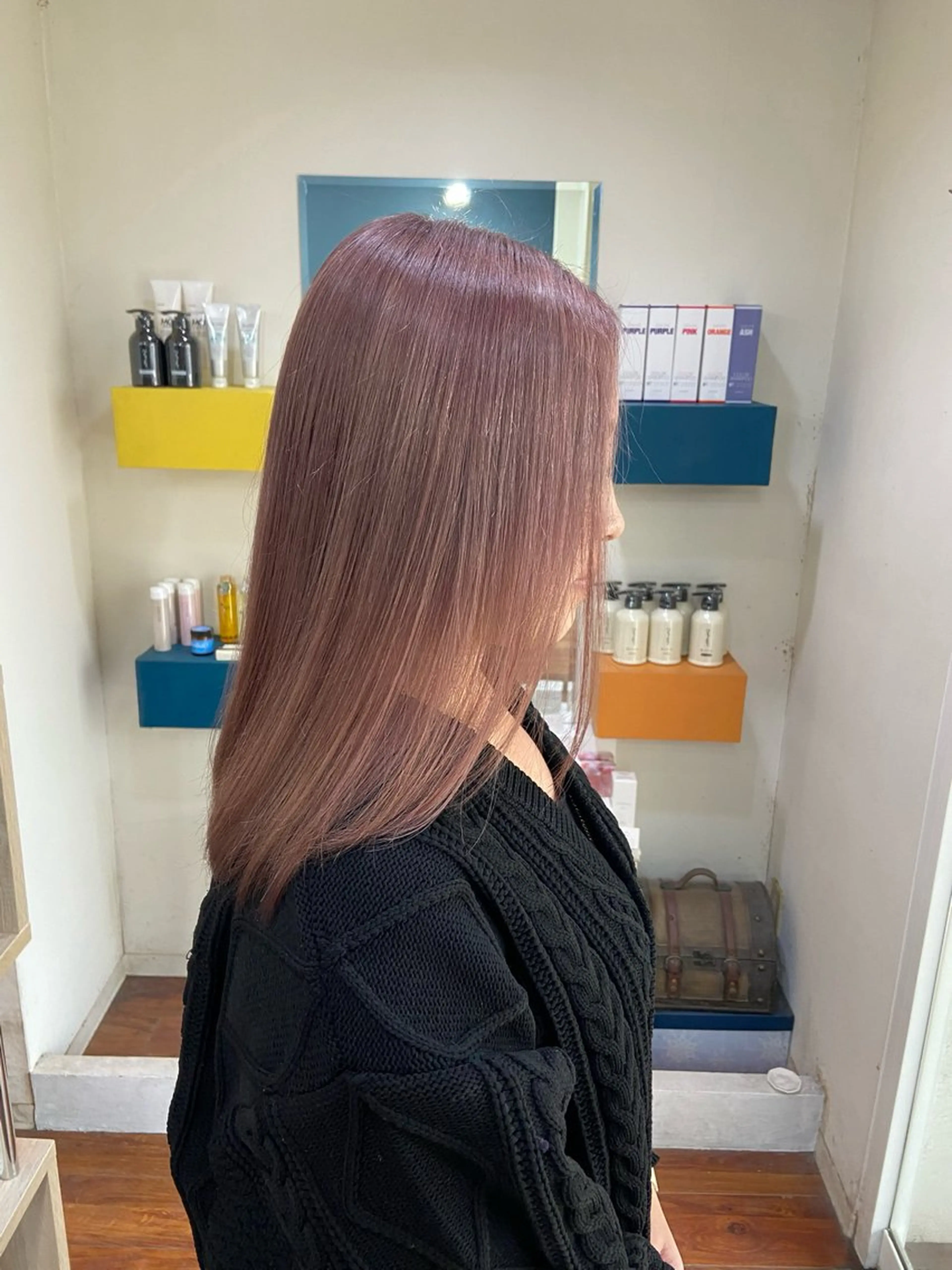 ミディアム カラー グレージュ ピンクカラー 髪質改善/透明感 カラー/西川奈穂のヘアスタイル