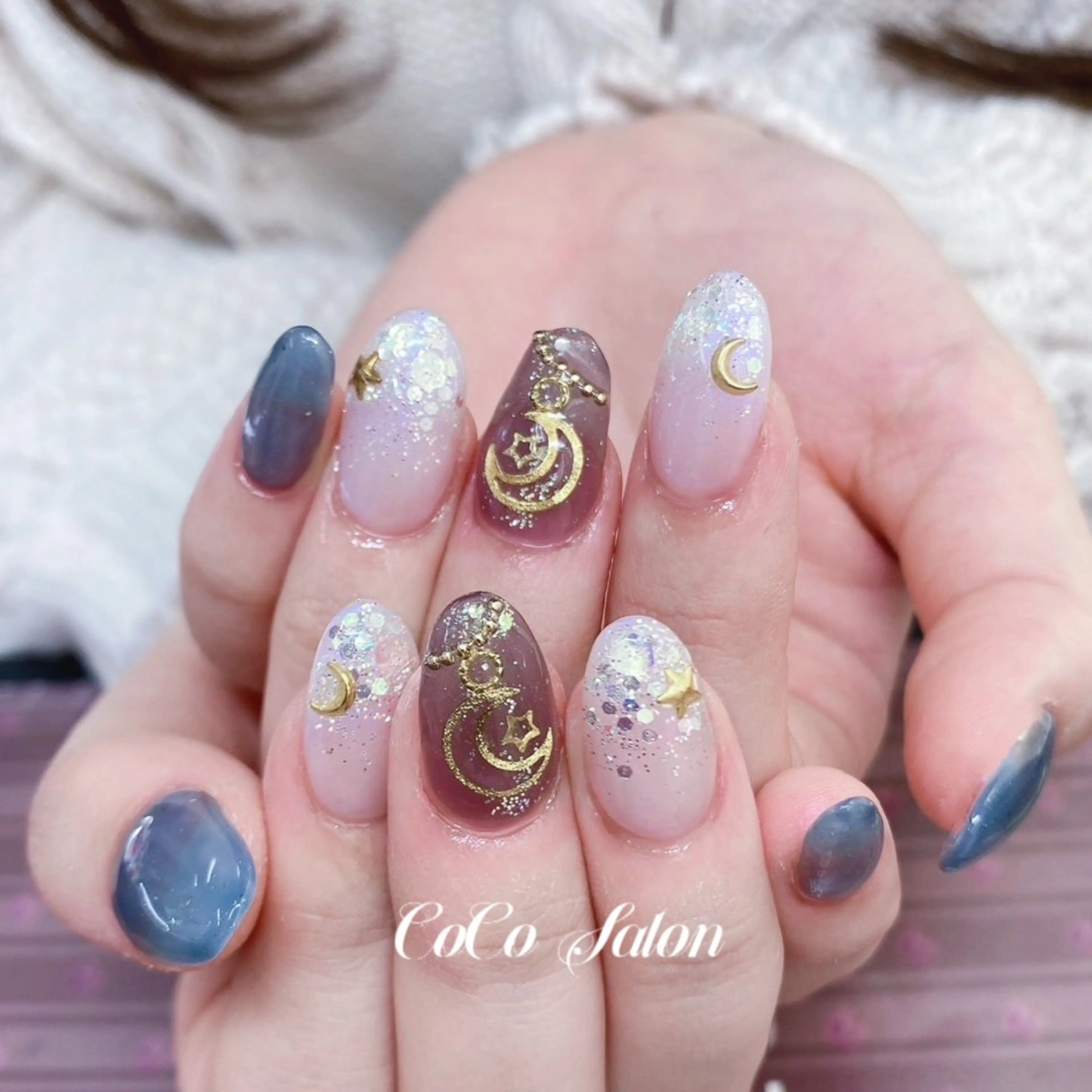 ネイル ボルドー 長さ出し ジェルネイル グラデーション ホログラムネイル CoCoSalon ネイル/まつ毛予約のネイルデザイン