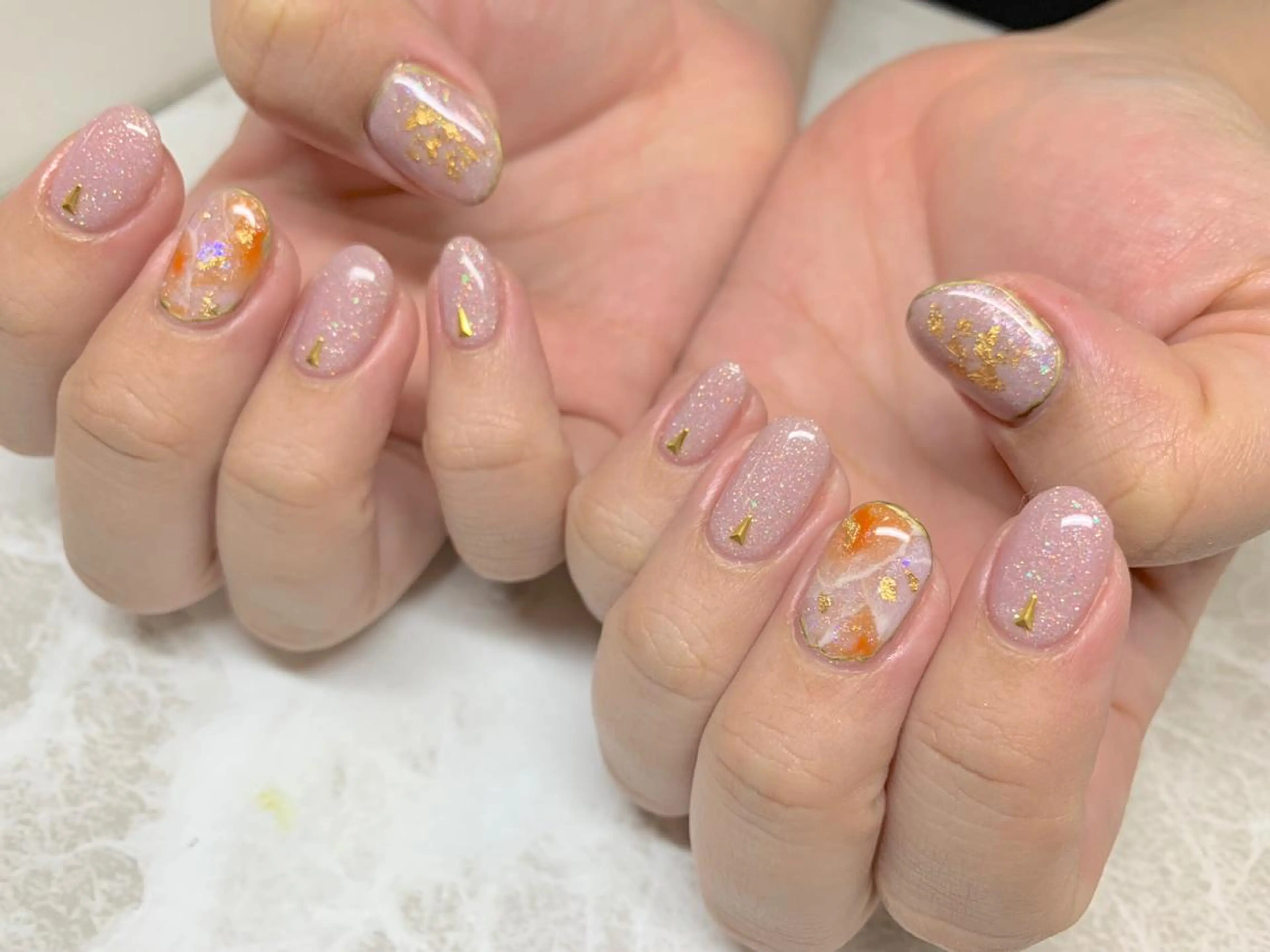 ネイル ラメ(グリッター) オレンジ LULU LIMAのネイルデザイン