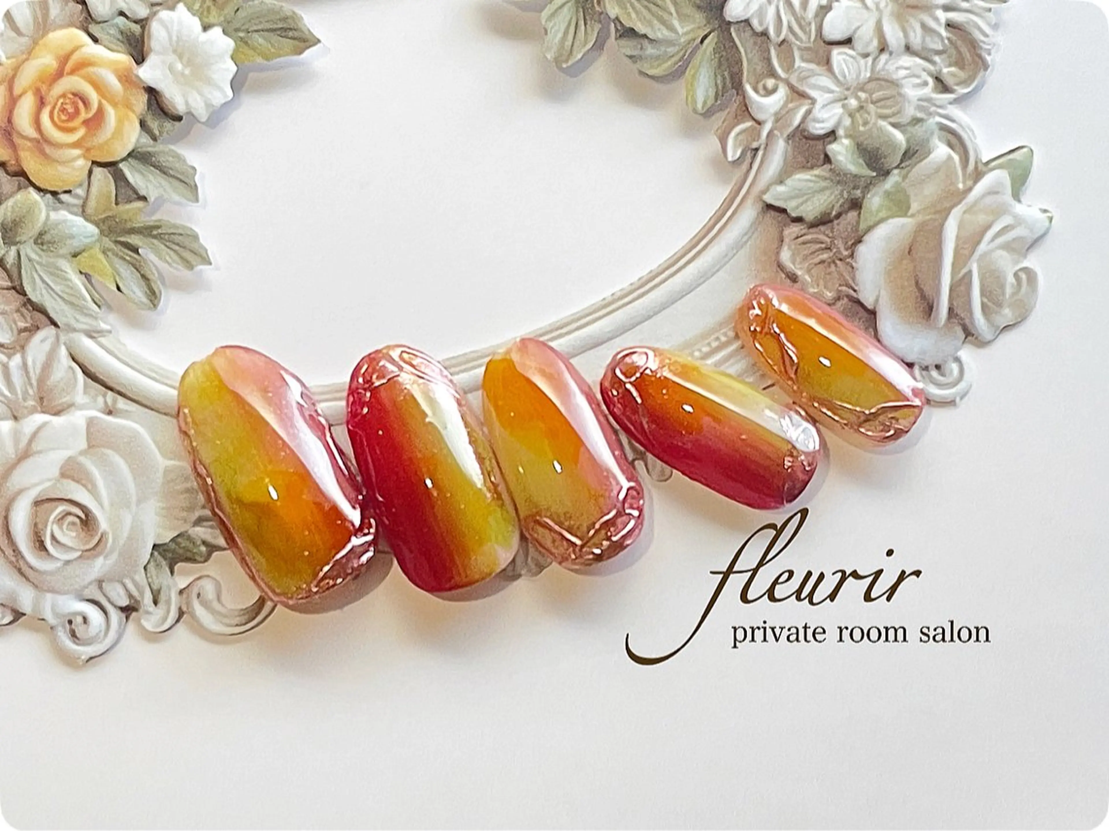 ネイル アートネイル ブルー ブラウン グリーン ミラーネイル フルリール 【プライベートサロンのネイルデザイン