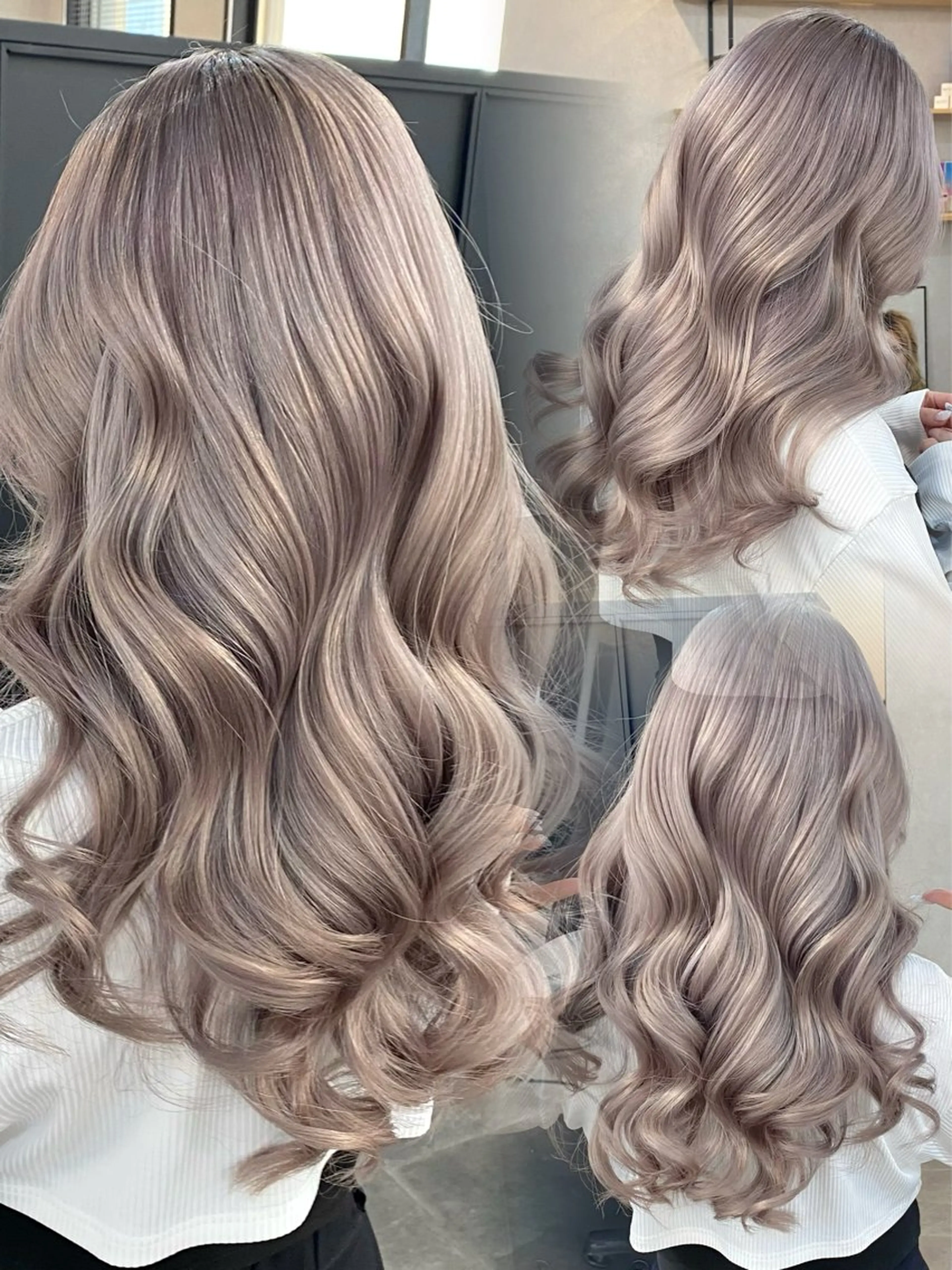 ミディアム カラー グレージュ ミルクティーグレージュ ヘアカラー ハイトーンボブ /tasukuのヘアスタイル