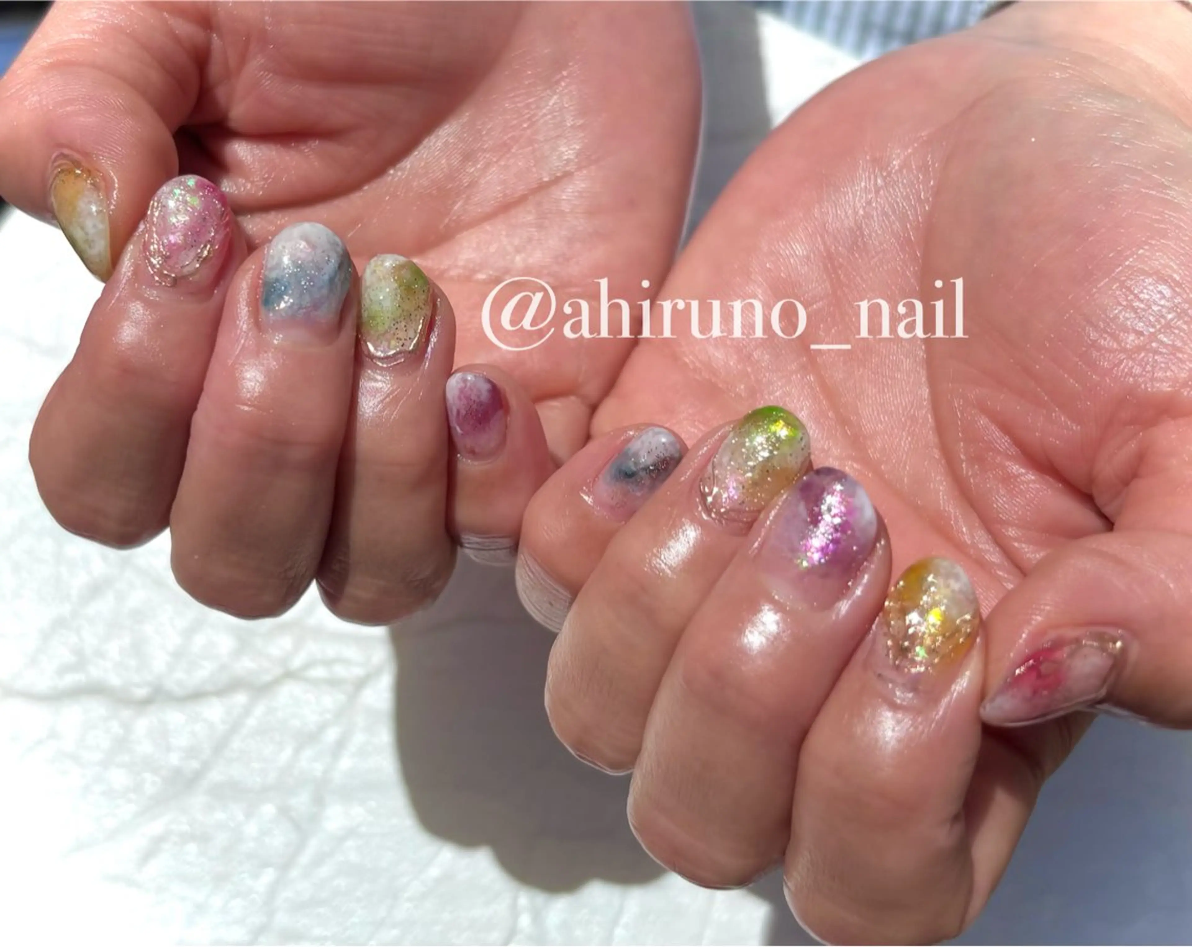 ネイル キラキラネイル ラメ(グリッター) ショートネイル 夏ネイル ハンドネイル 東京あきる野市ネイル ✿ ｙｕiのネイルデザイン