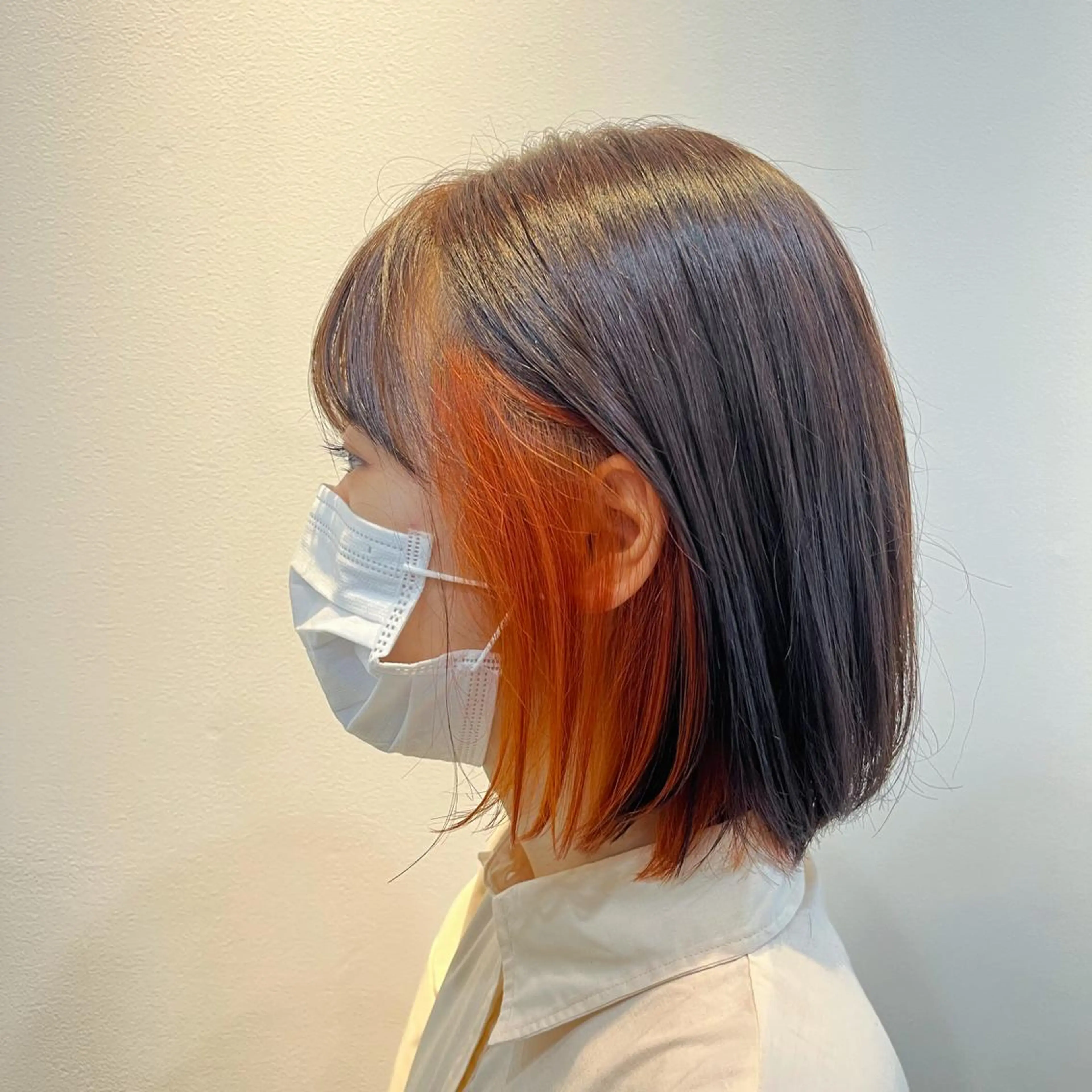 カラー ミストバング ブリーチ  フェイスフレーミング インナーカラー オレンジ each dee所属・星野 優希のヘアスタイル