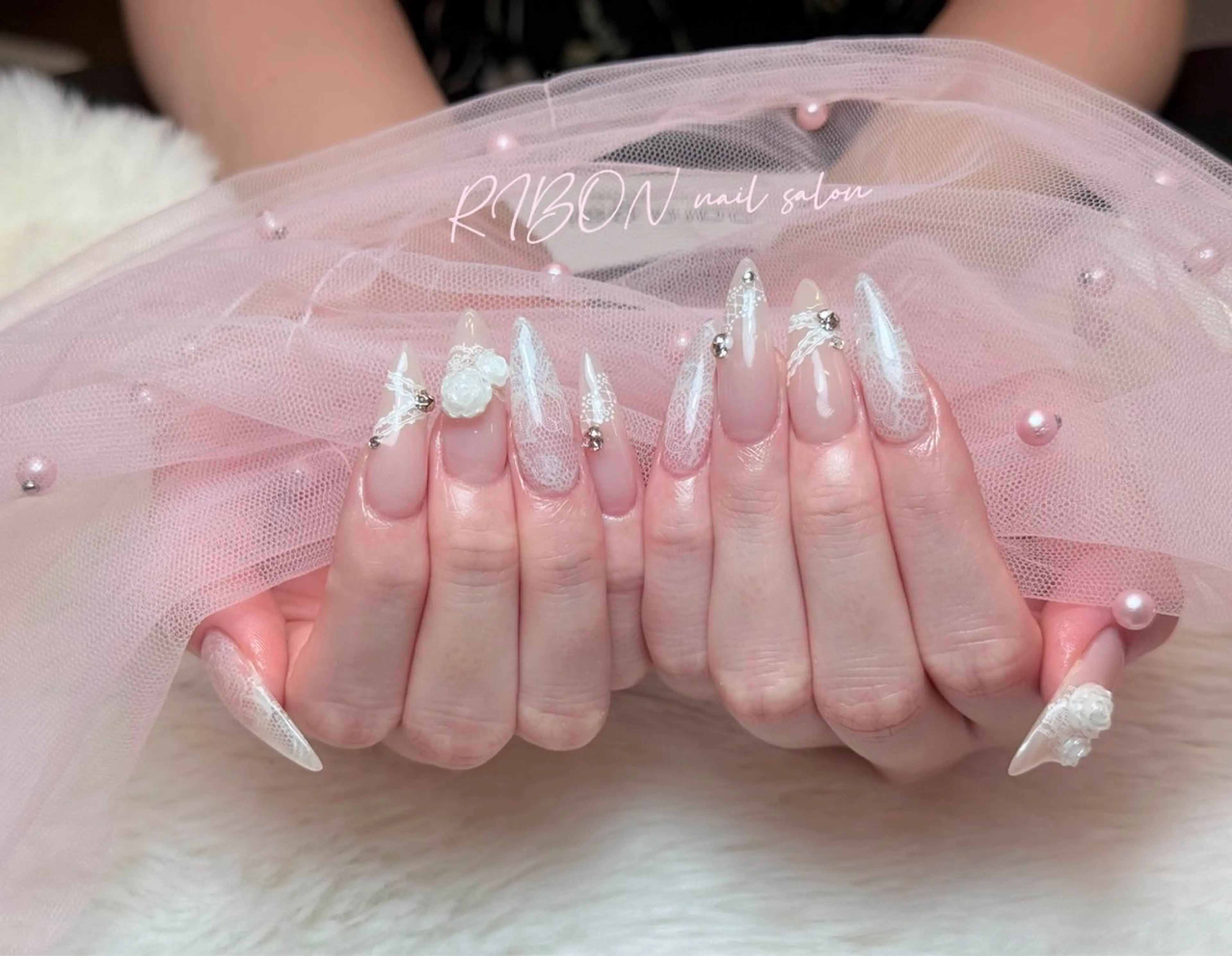 ネイル チークネイル 長さ出し フレンチネイル ジェルネイル グラデーション ハンドネイル RIBON nail 高田馬場のネイルデザイン