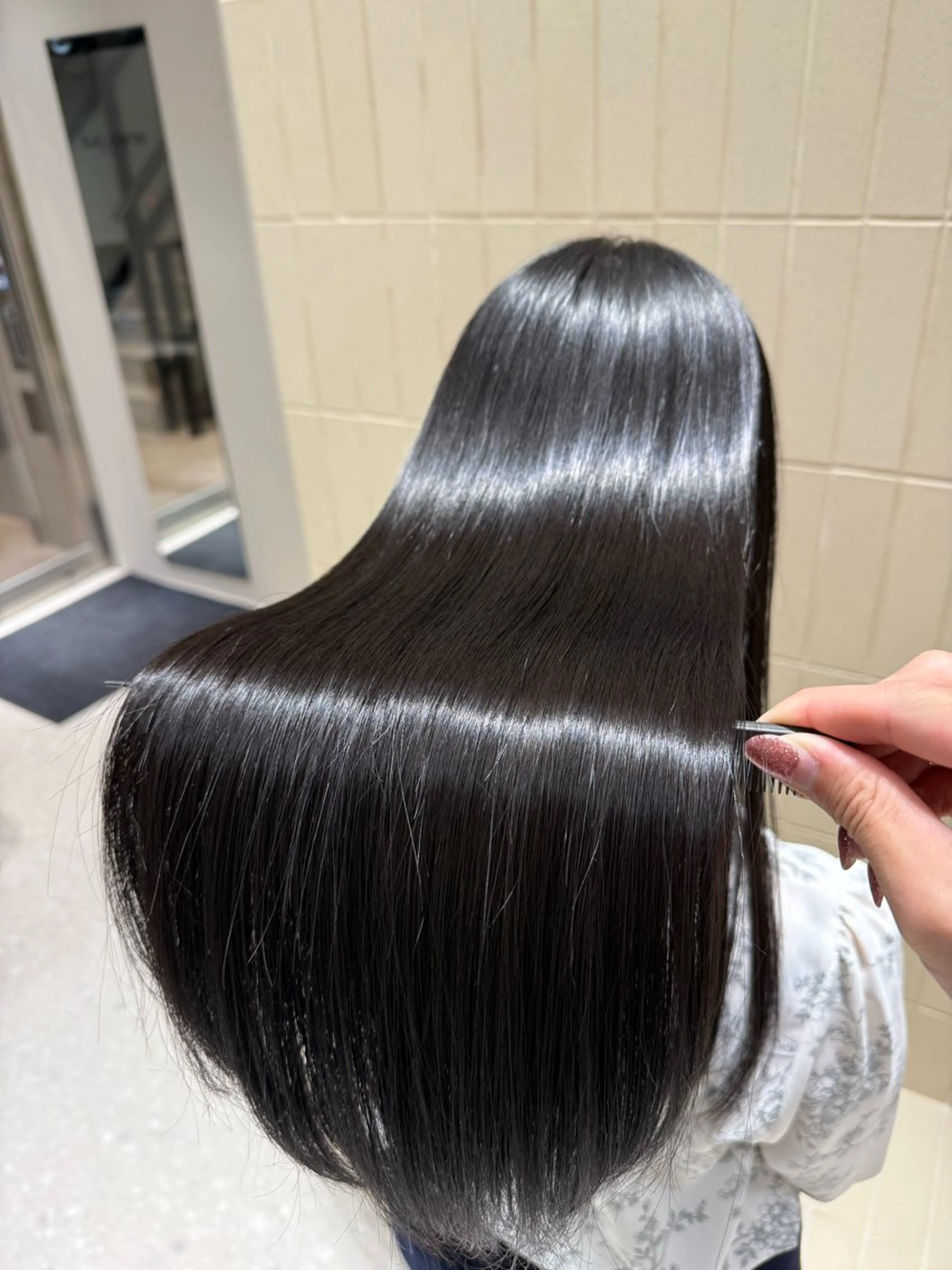 ロング パーマ ヘアアレンジ 伸ばしかけ 縮毛矯正 ストレートパーマ 縮毛矯正 トリートメント 縮毛矯正/髪質改善/ ブリーチ毛/木元渓太のヘアスタイル