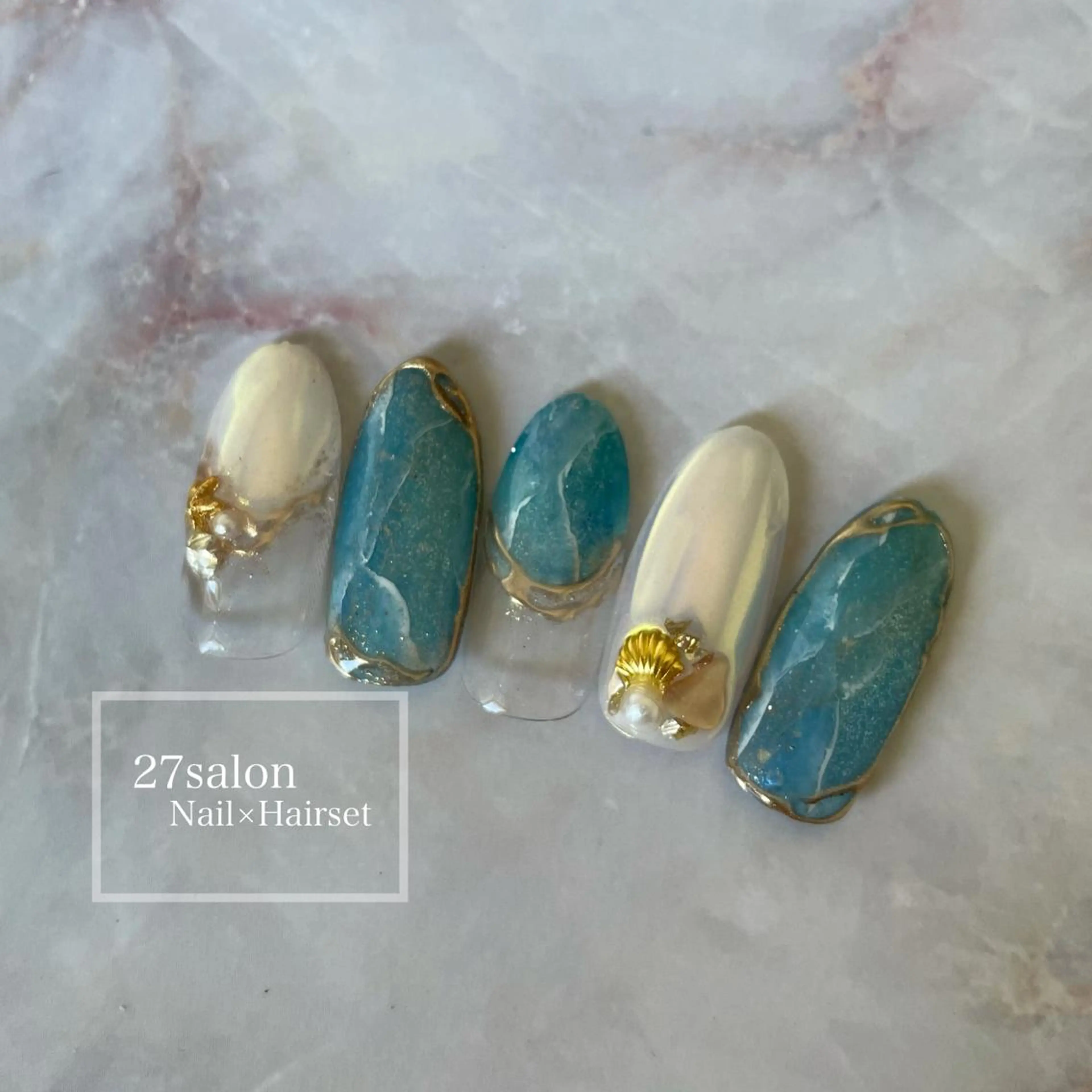 ネイル 夏ネイル ホワイト 27salon yuinaのネイルデザイン