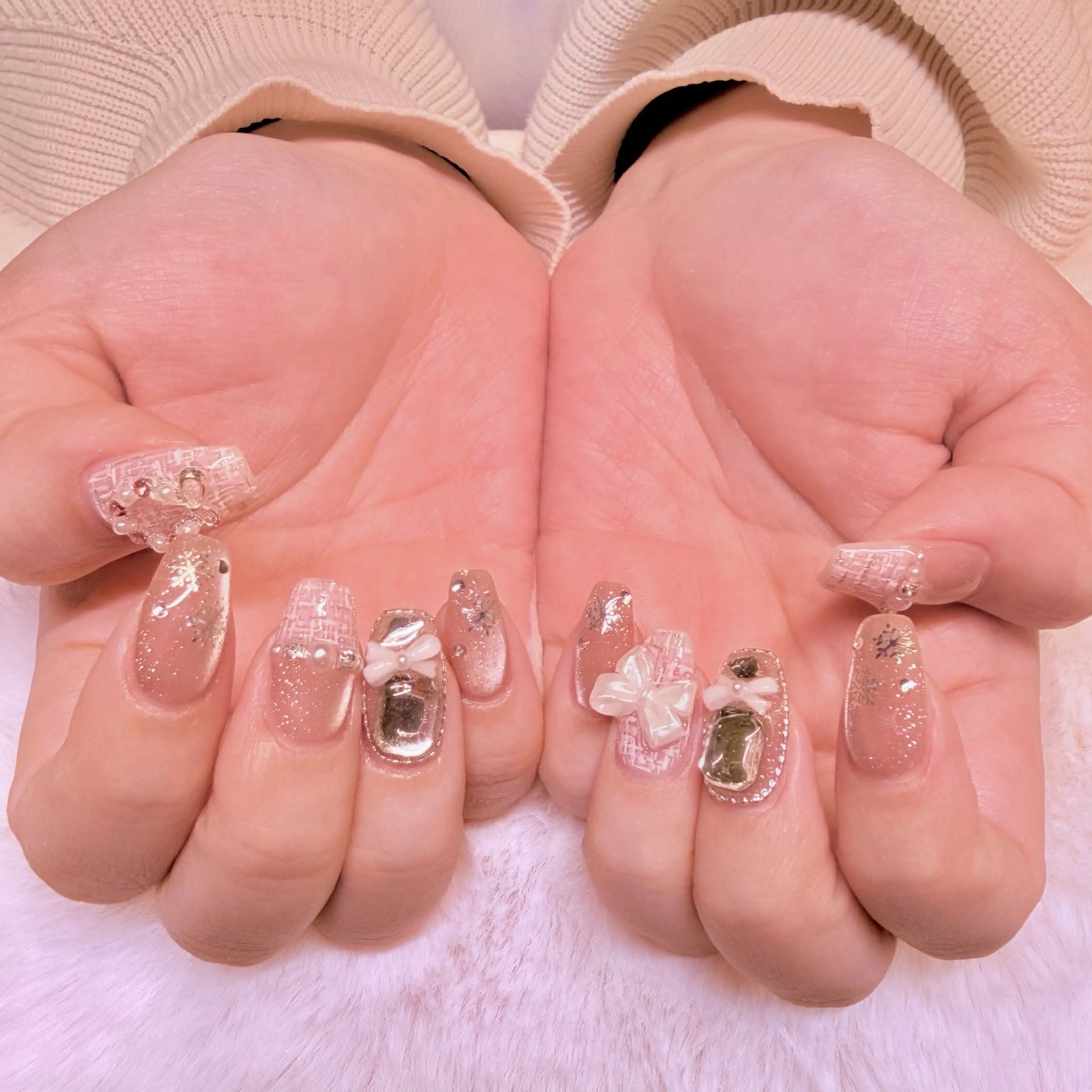 ネイル ガーリー ツイードネイル ハンドネイル nail salon e'mu💐のネイルデザイン