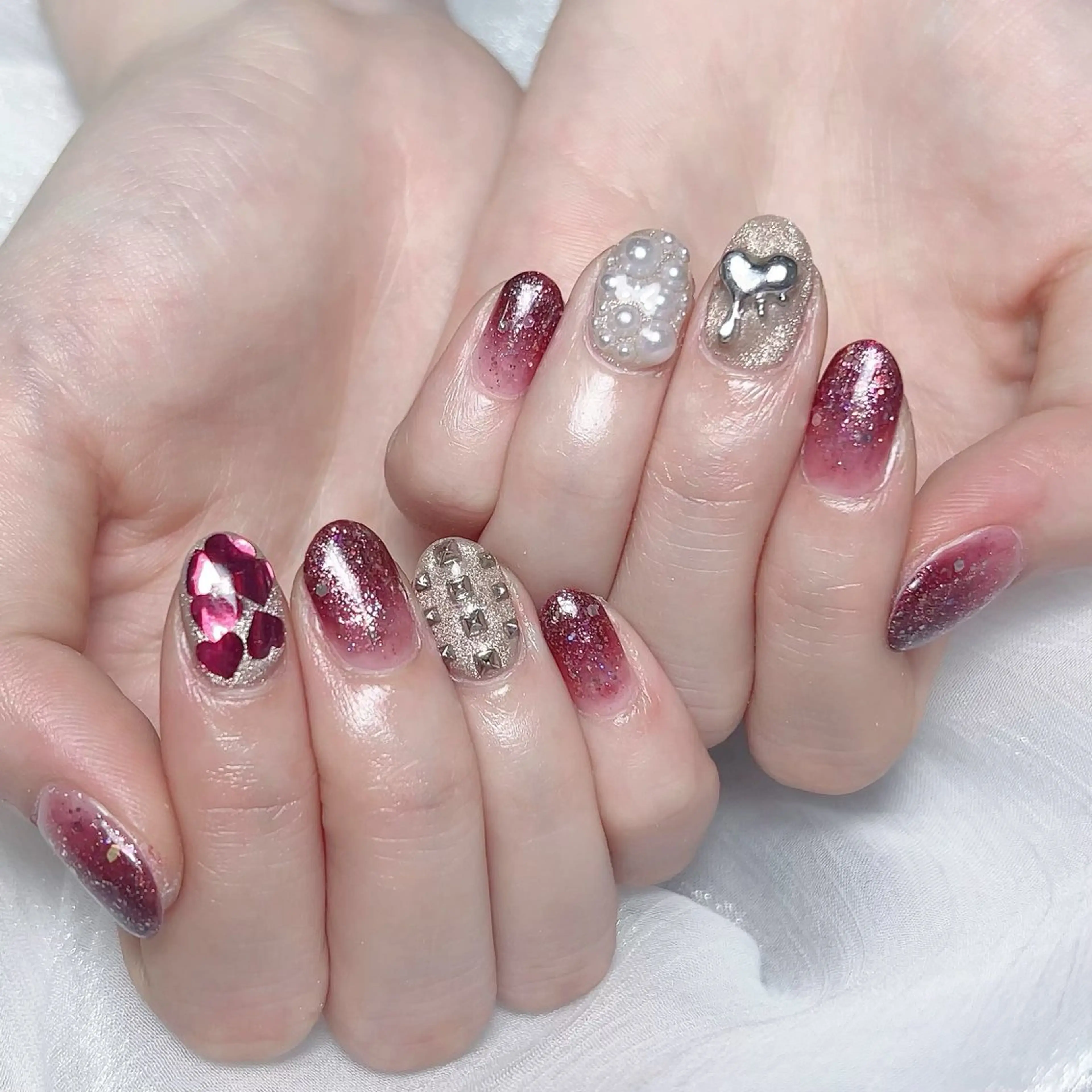 メンズ ネイル メンズ韓国風 アートネイル オーロラネイル ガーリー キラキラネイル ハンドネイル Nail salon 木にいるのネイルデザイン