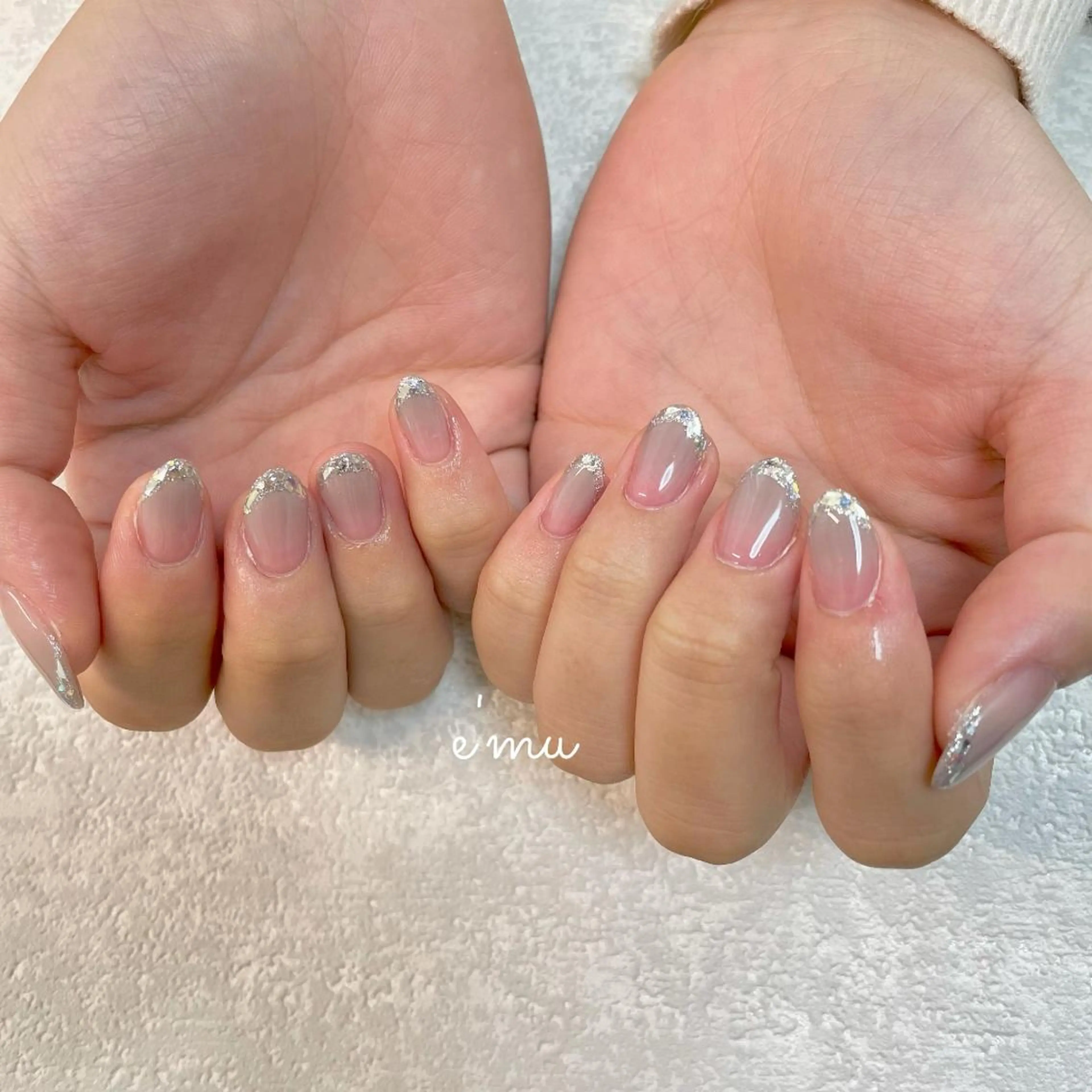 ネイル フレンチネイル ガラスフレンチ nail salon e'mu💐のネイルデザイン