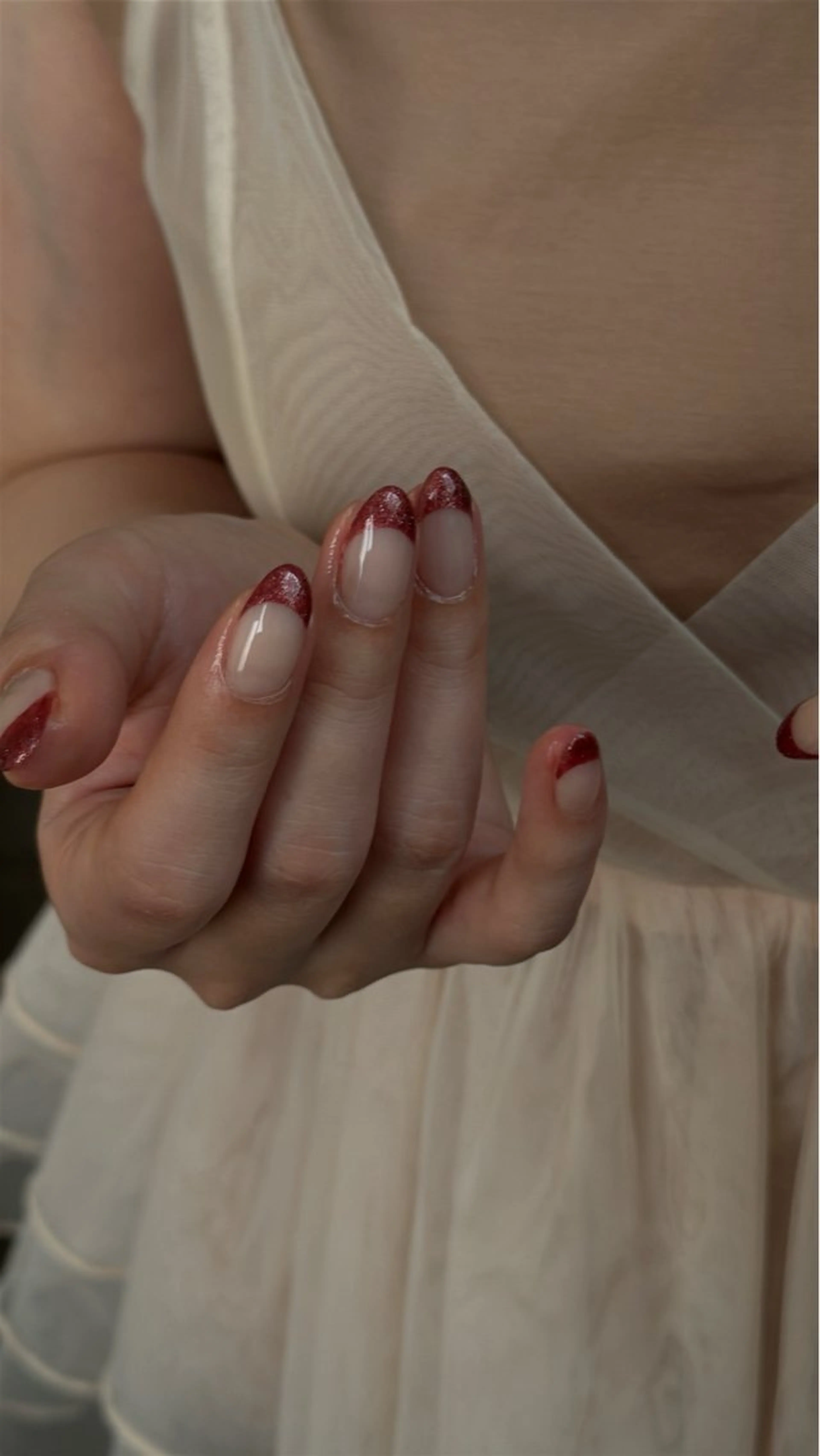 ネイル ボルドー フレンチネイル キラキラネイル ハンドネイル lacier nailのネイルデザイン