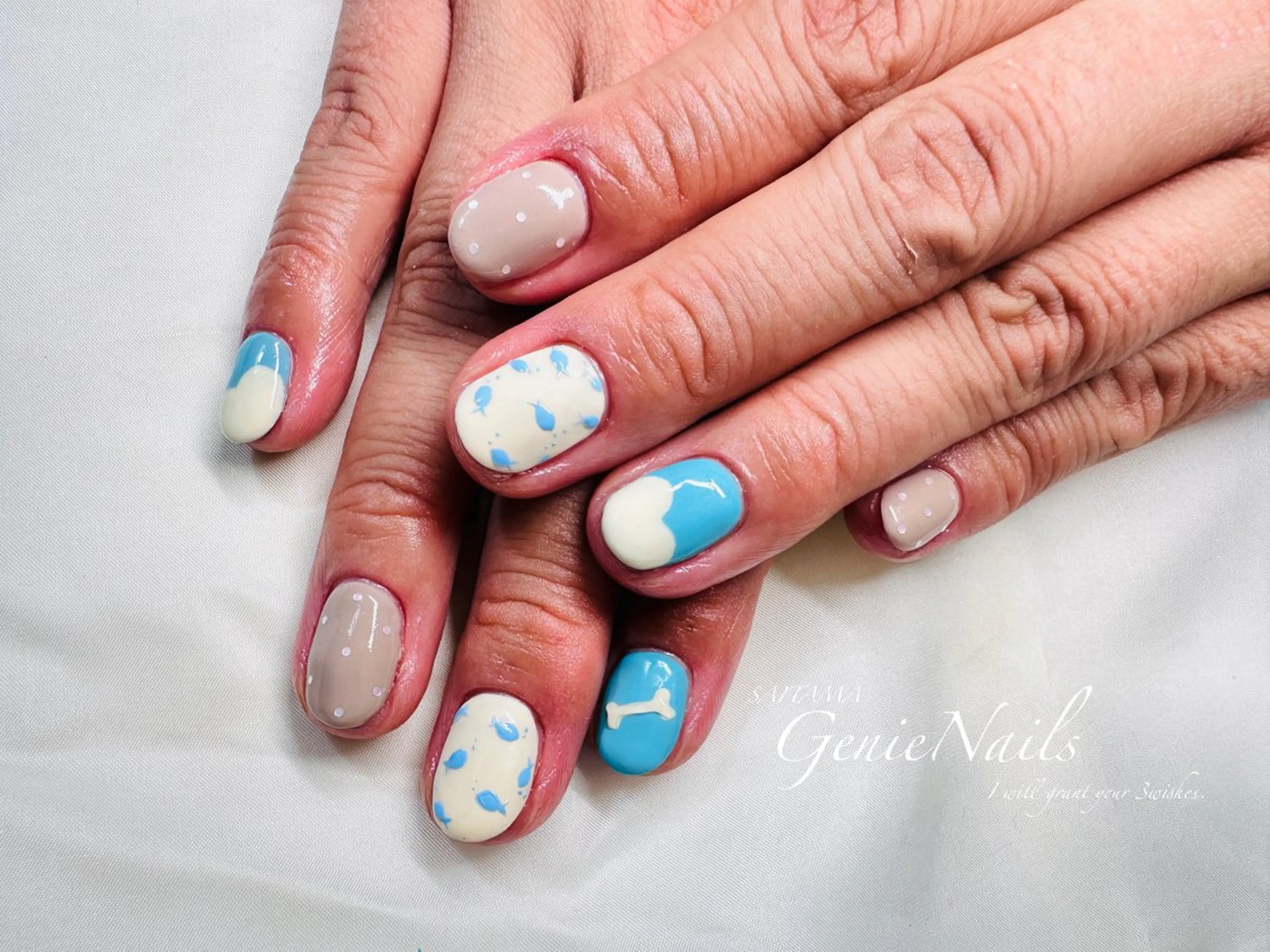 メンズ ネイル アートネイル 長さ出し ロングネイル 持ち込み 春ネイル Genie Nailsのネイルデザイン