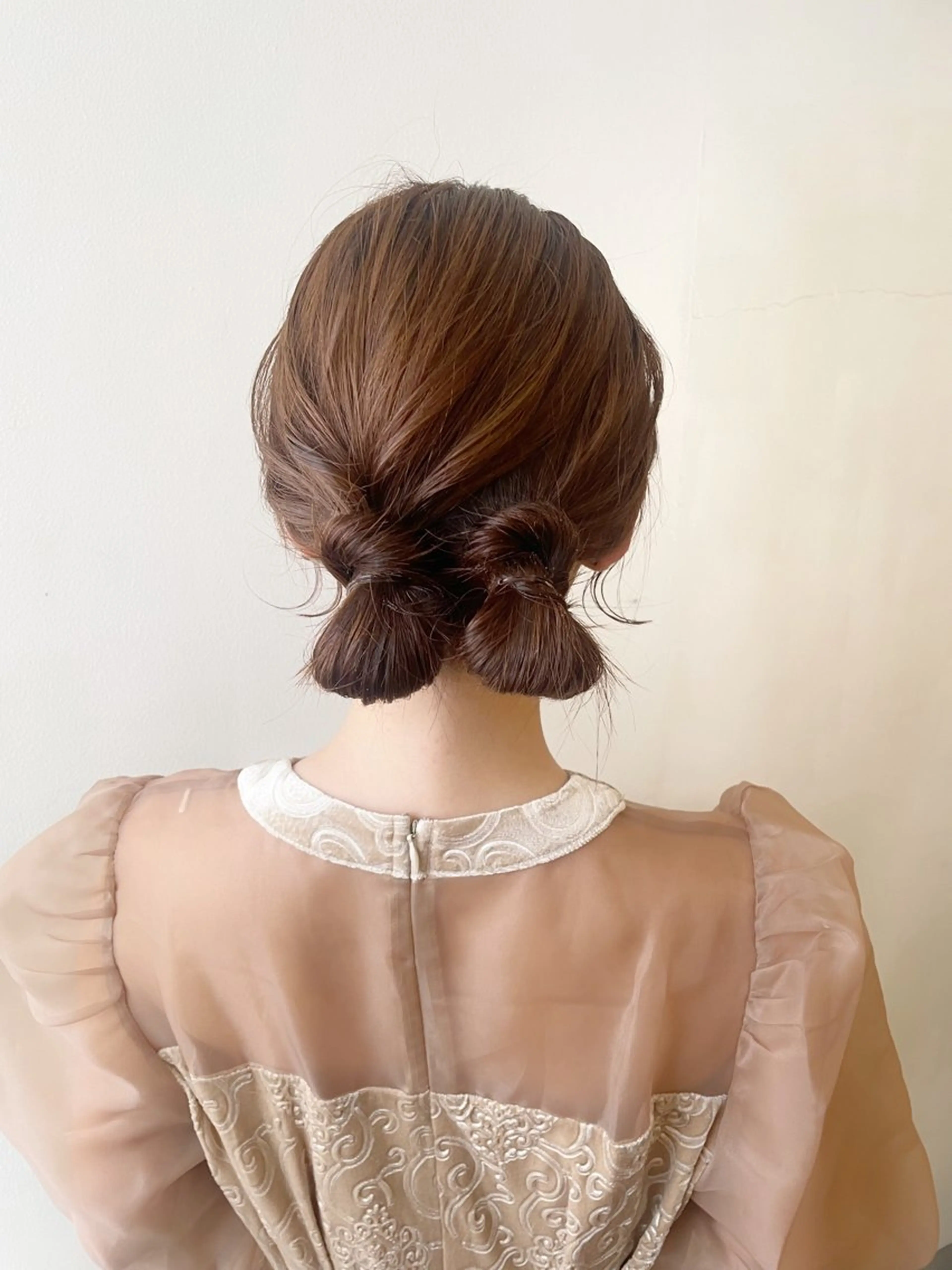 ミディアム ヘアアレンジ お団子ヘア 結婚式・ブライダル ヘアセット ✨透明感ケアカラー✨ 長野ゆきなのヘアスタイル