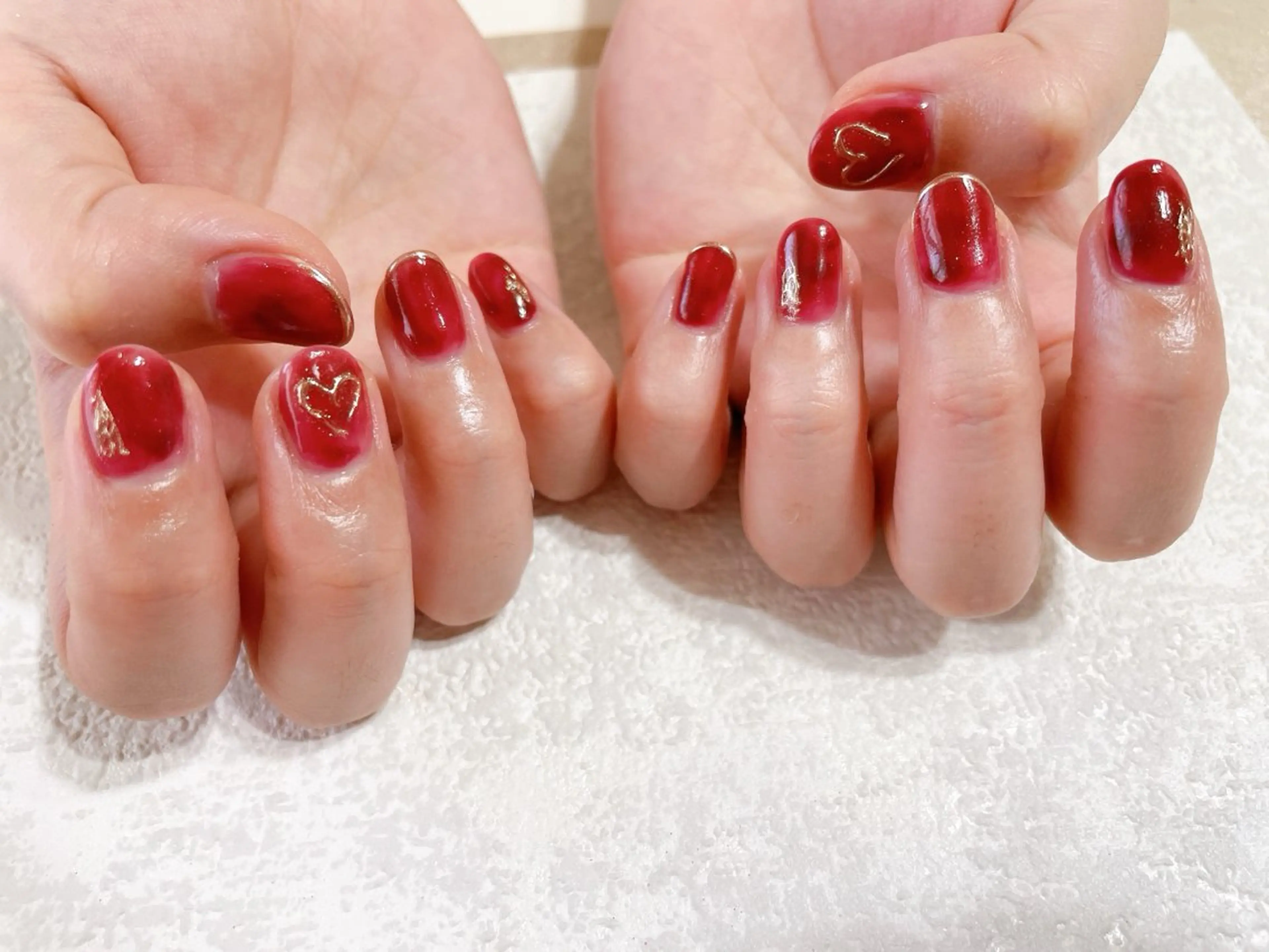 ネイル ジェルネイル ハート 韓国ネイル パラジェル 赤色 kikinail 溝の口のネイルデザイン