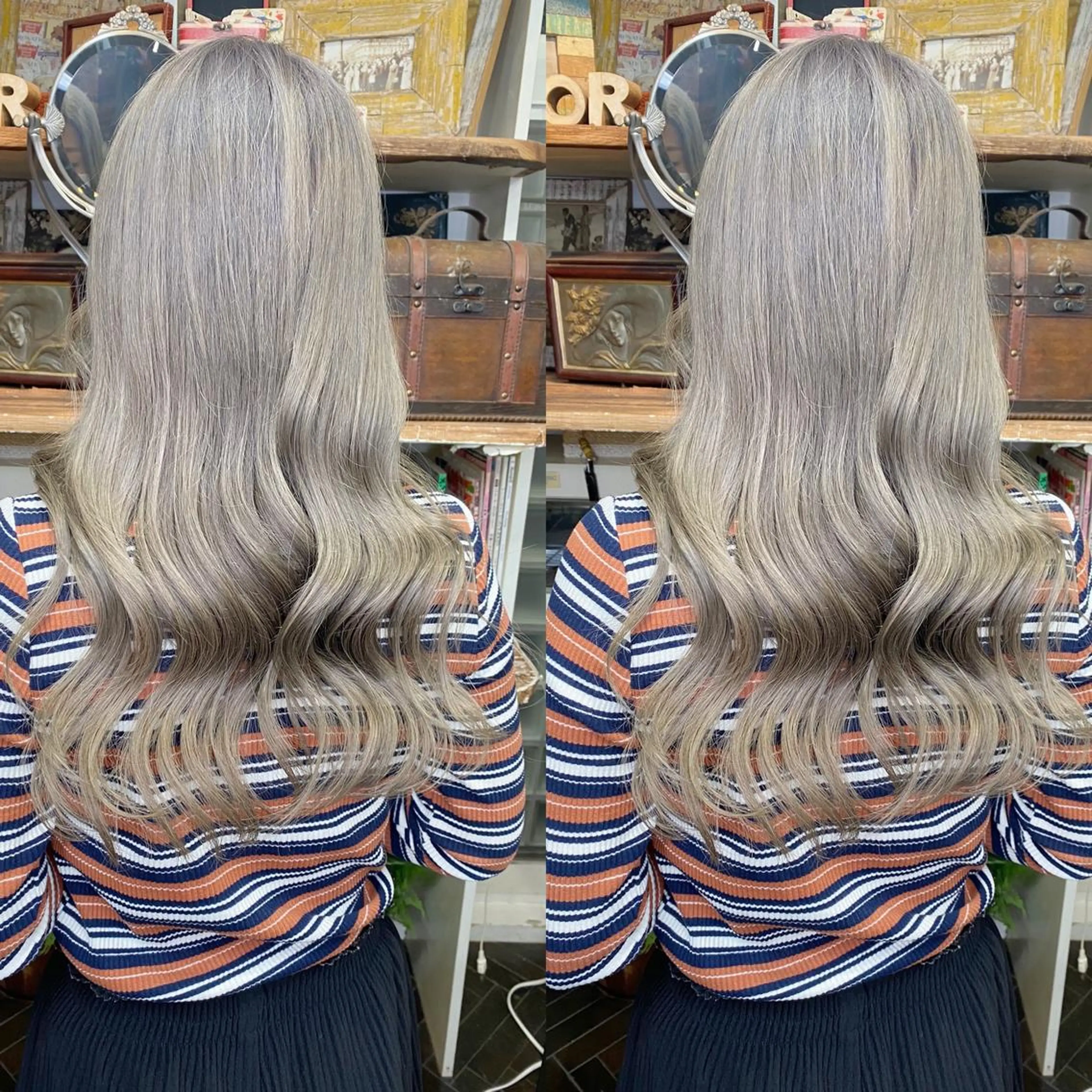 ロング カラー バレイヤージュ ブリーチ ブロンド ダブルカラー イヤリングカラー ヘアカラー モモカ/ハイトーン /バレイヤージュのヘアスタイル