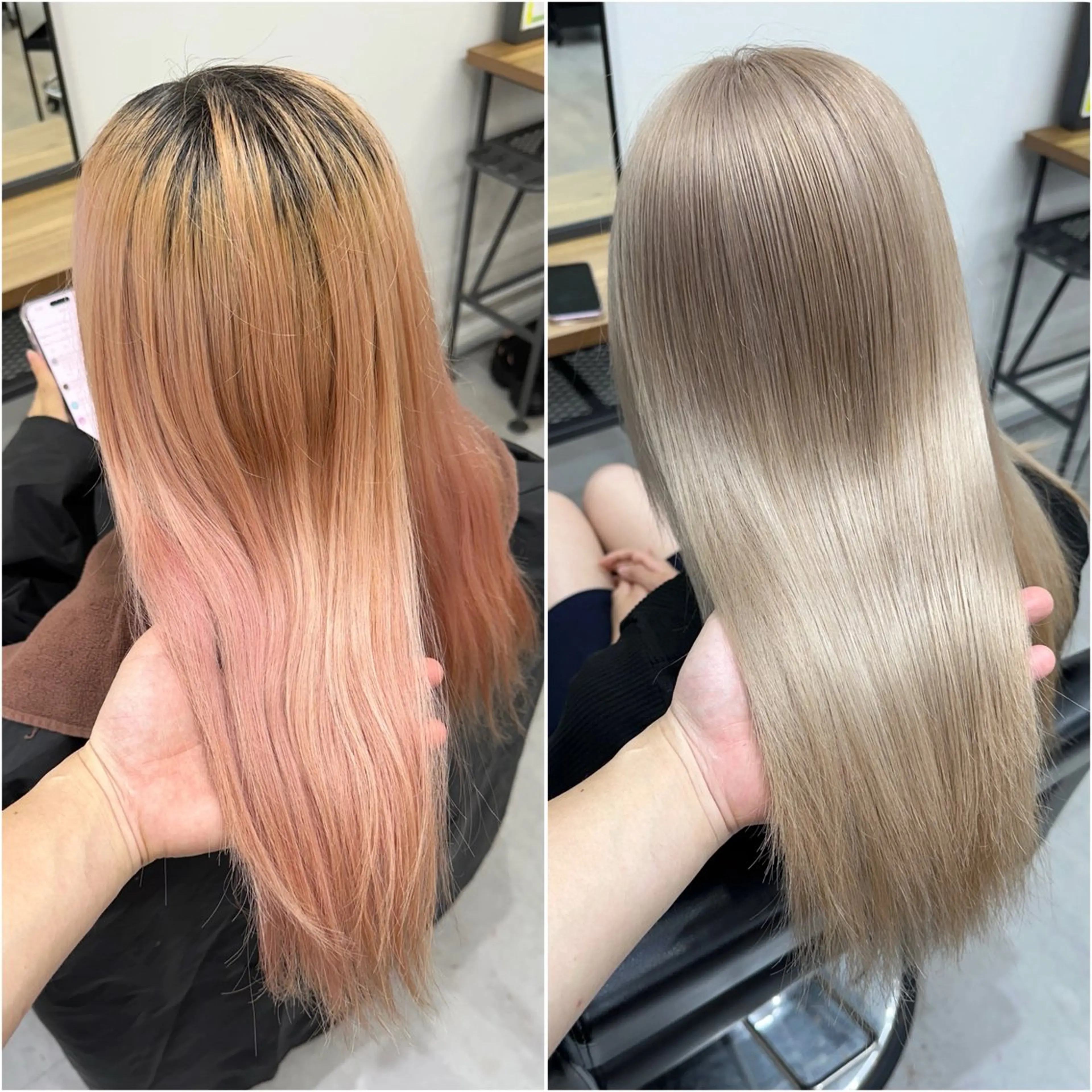 セミロング カラー ベージュカラー ダブルカラー ハイトーンカラー ミルクティーベージュ KEISUKE🐶 カラー✨エクステのヘアスタイル