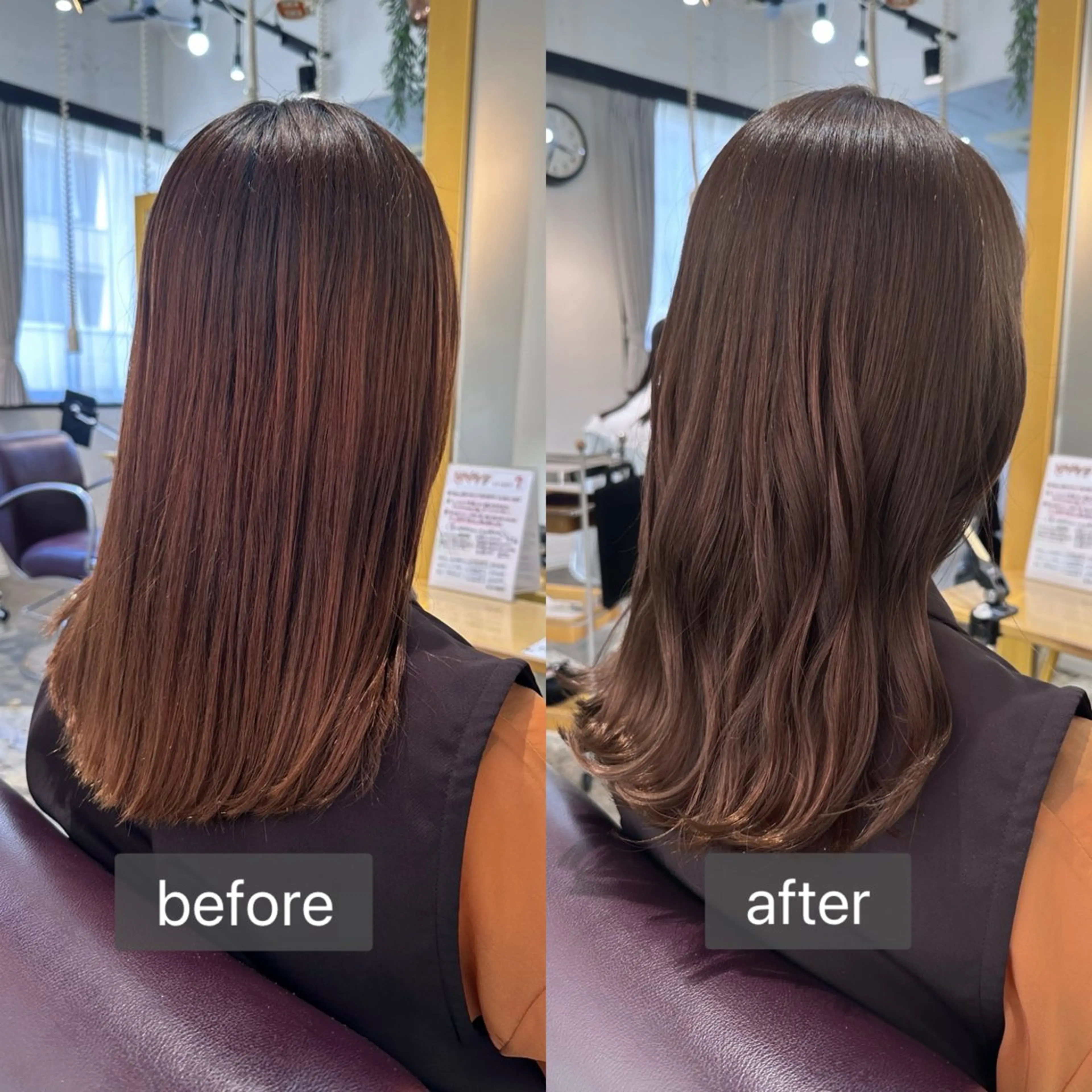 ミディアム カラー ブラウンカラー ショコラブラウン 透明感カラー イルミナカラー オレンジ カット ヘアカラー Saki💛心斎橋 レイヤー/艶髪のヘアスタイル
