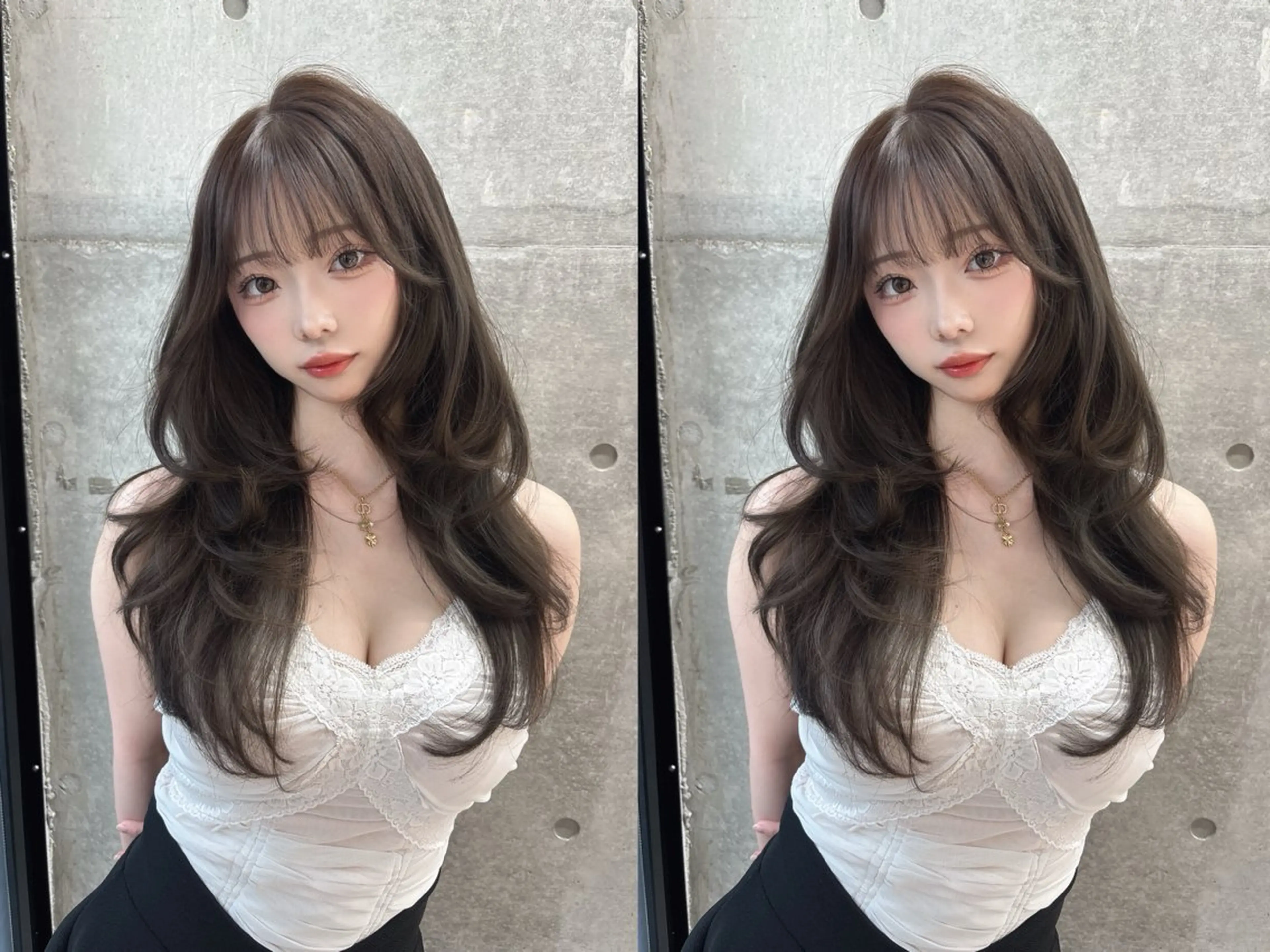 セミロング カラー ブリーチ 透明感カラー ブリーチなしカラー くびれヘア 顔まわりレイヤー カット ヘアカラー トリートメント ✨レイヤー/韓国 /✨ヘア山下　遥のヘアスタイル