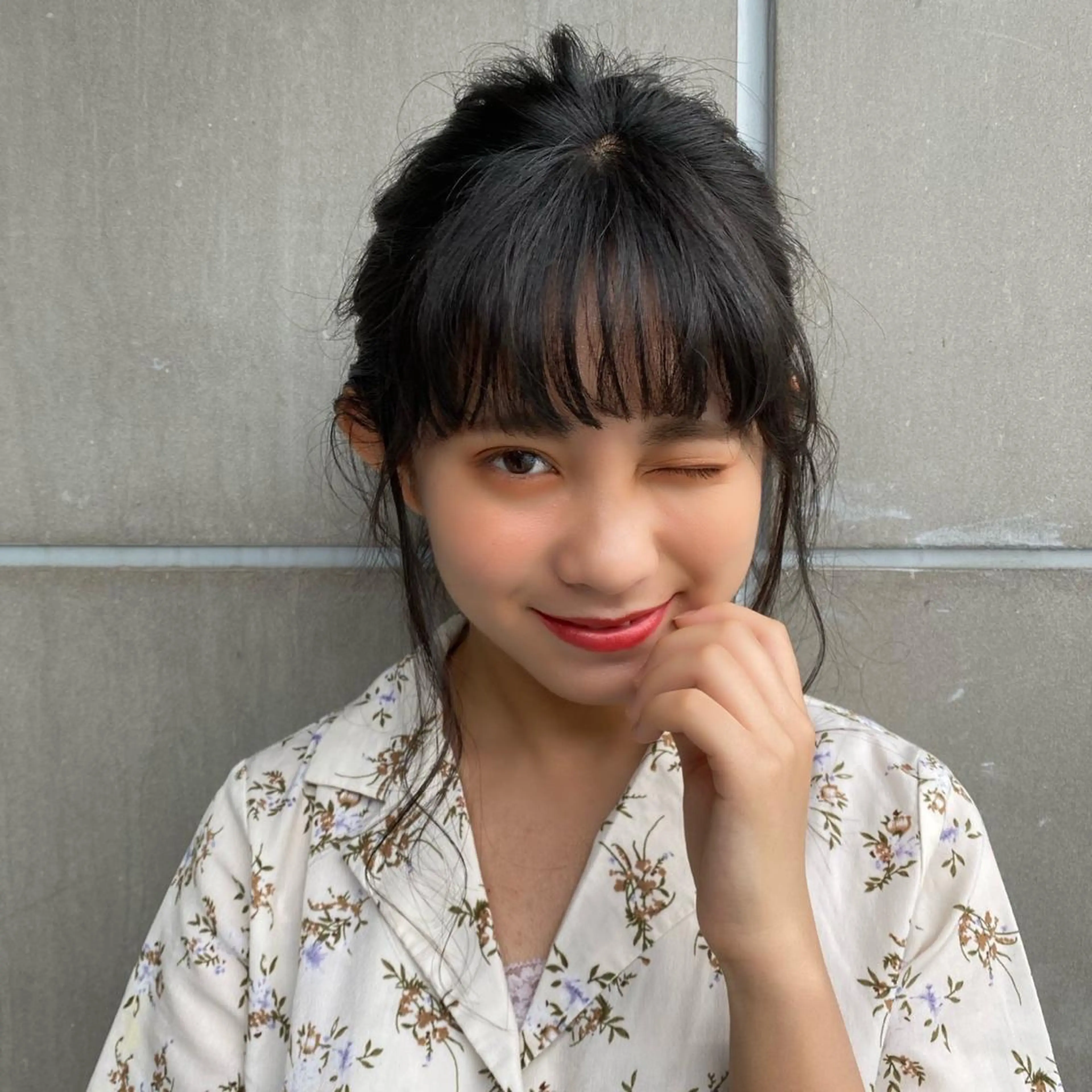 セミロング カラー ヘアアレンジ 黒髪 たなか ちあきのヘアスタイル