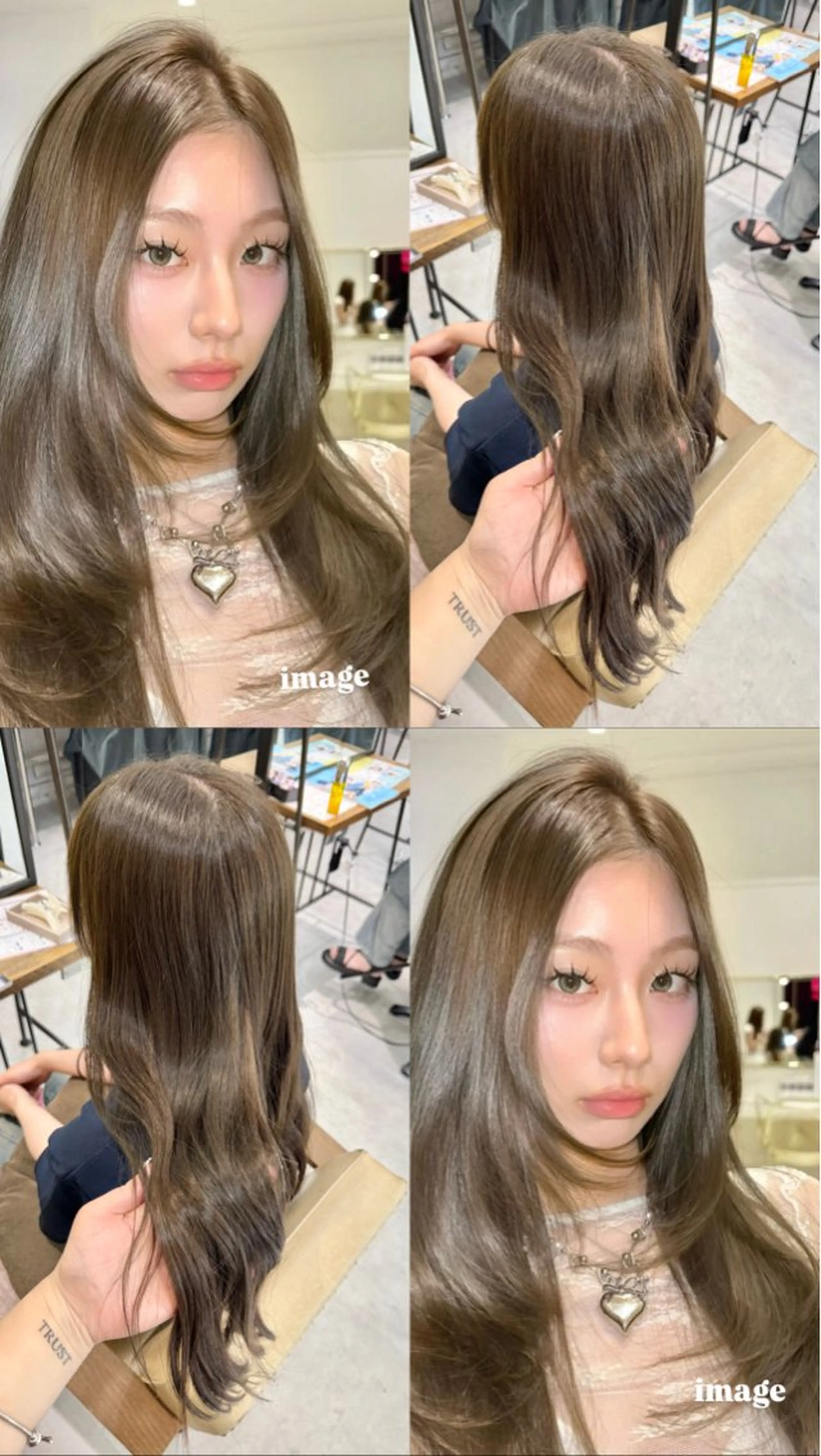 ロング カラー ベージュカラー ブリーチ ダブルカラー ブリーチなしカラー オリーブベージュ ヘアカラー Ouka/Wカラー/ 大人艶カラーのヘアスタイル