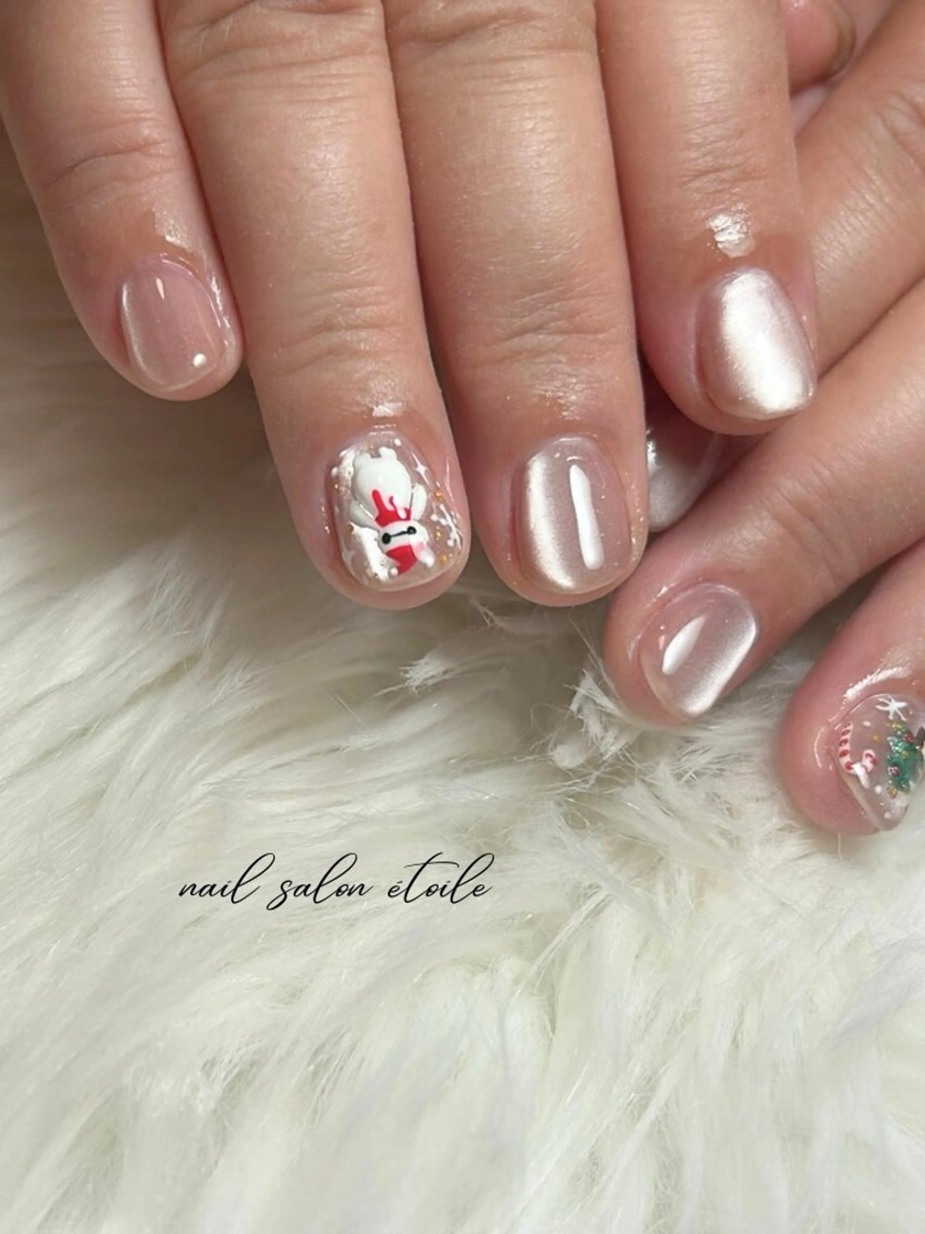 ネイル アートネイル マグネットネイル ピンク 冬ネイル クリスマス ハンドネイル nail salon étoileのネイルデザイン