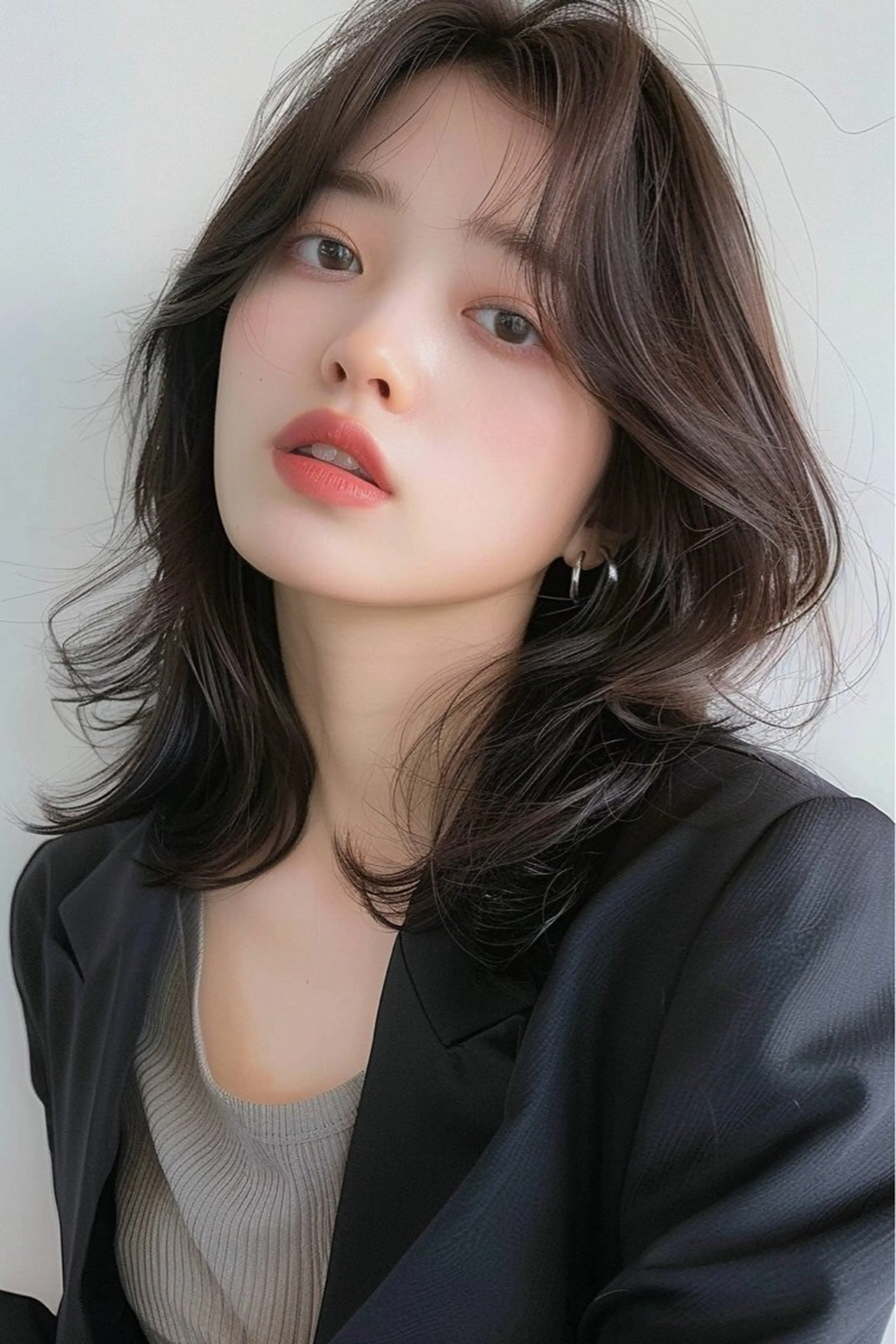 ミディアム 韓国風ヘア レイヤーカット シースルーバング ウルフカット lana hair 新宿/髪質改善のヘアスタイル