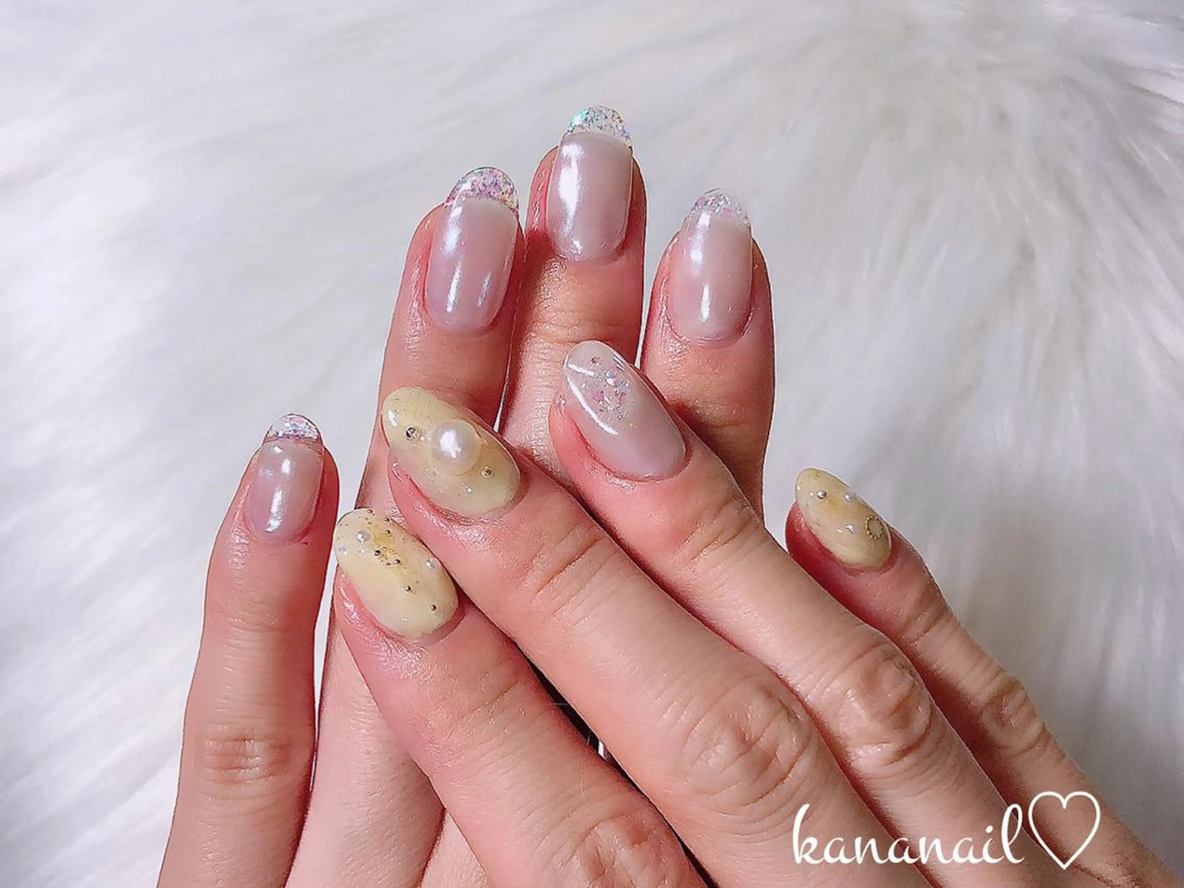 ネイル クリアネイル フレンチネイル ミディアムネイル ニュアンスネイル 黄色 kananail ♡のネイルデザイン