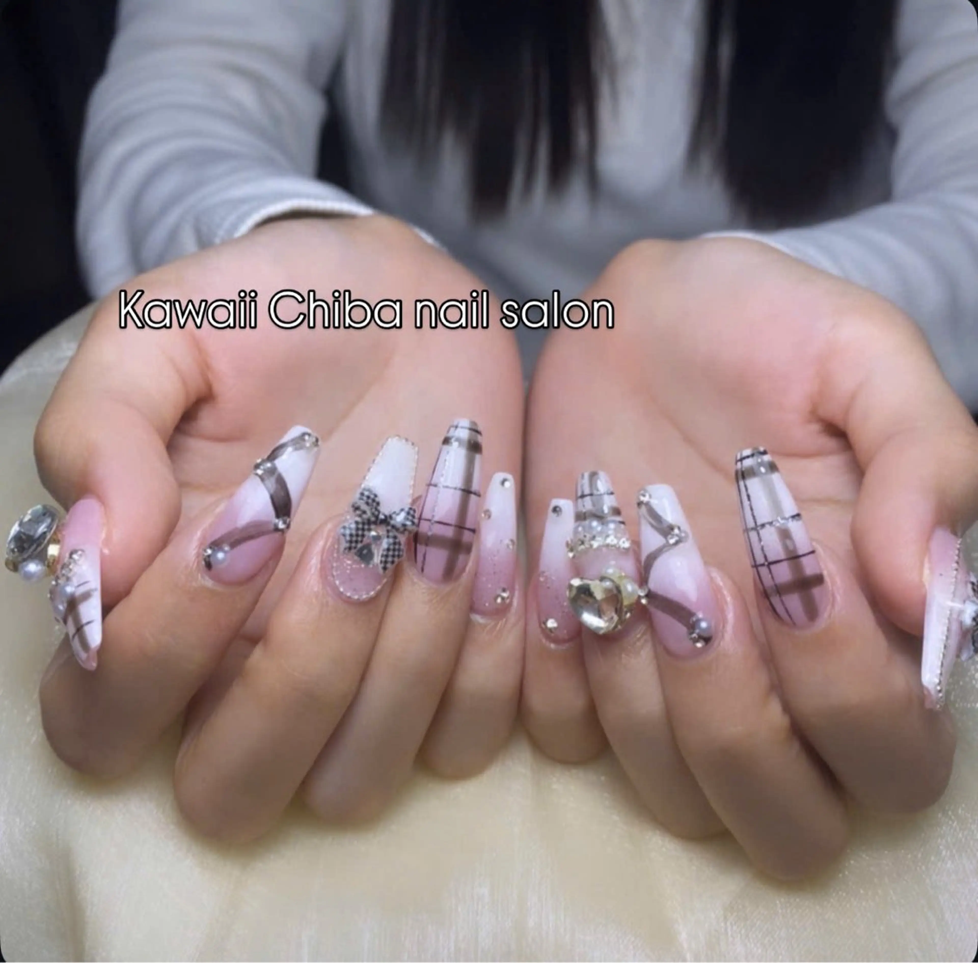 ネイル クリアネイル ジェルネイル ハート 韓国ネイル ロングネイル Kawaii Chiba nailのネイルデザイン