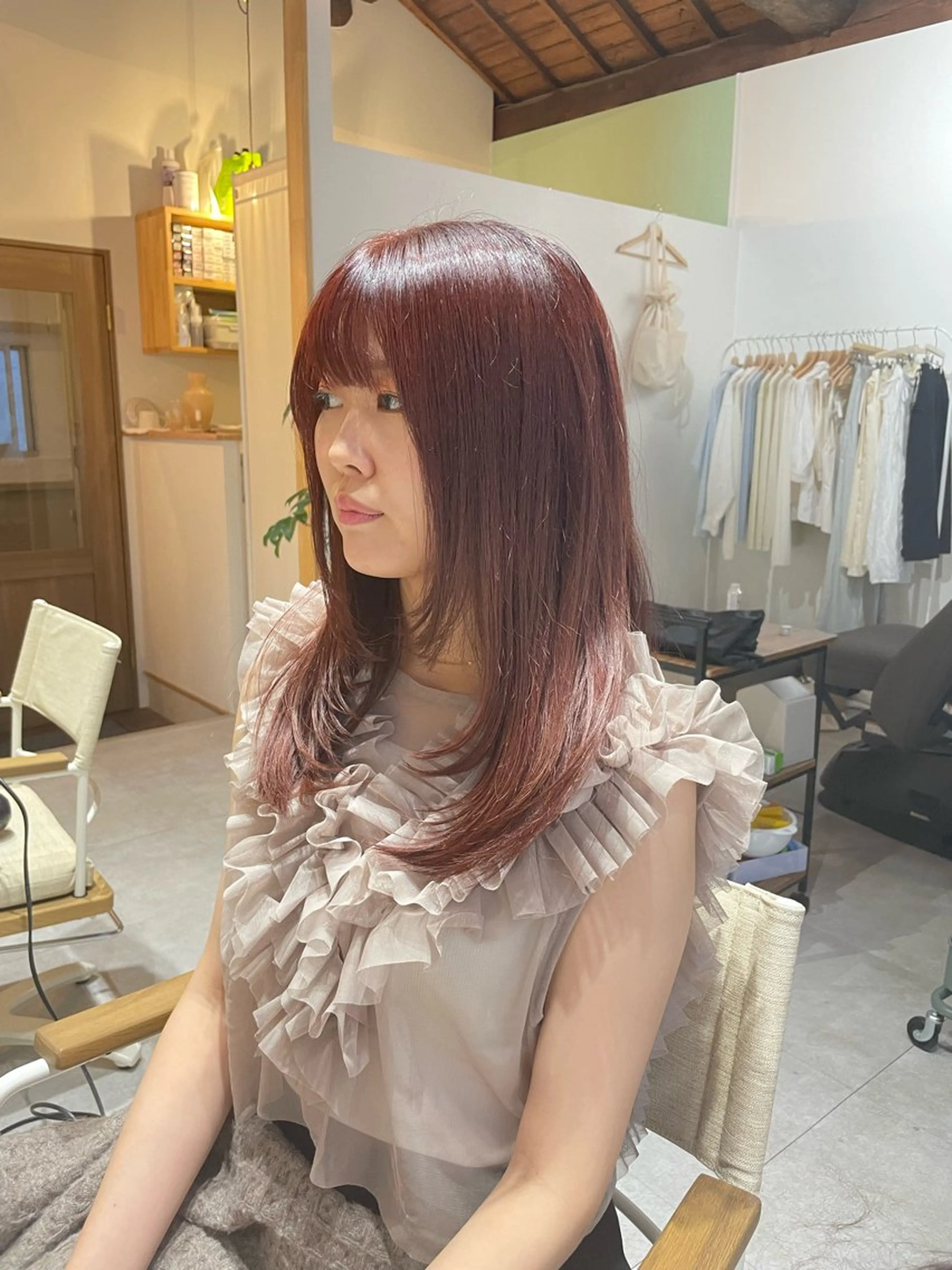ロング カラー ブラウンカラー レッドカラー レッドブラウン レイヤーカット カット ヘアカラー トリートメント h a k u 大倉 卓人のヘアスタイル