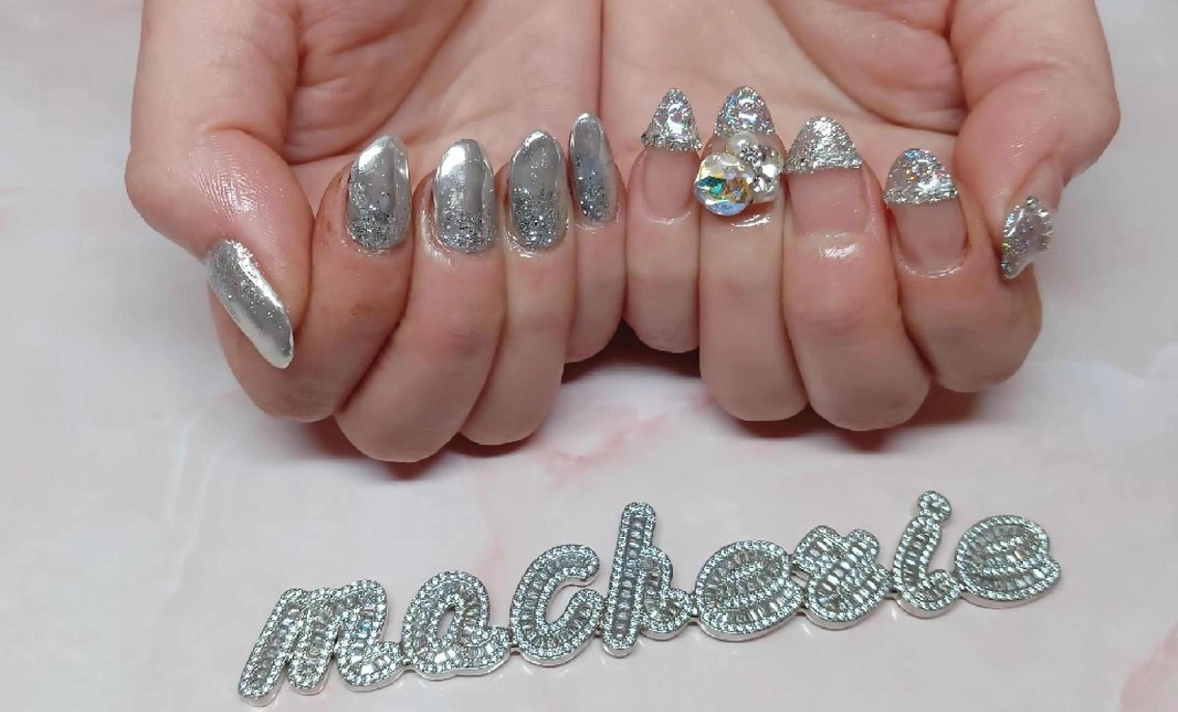 ネイル フレンチネイル ラメ(グリッター) ミラーネイル ハンドネイル Nail Salon macherieのネイルデザイン