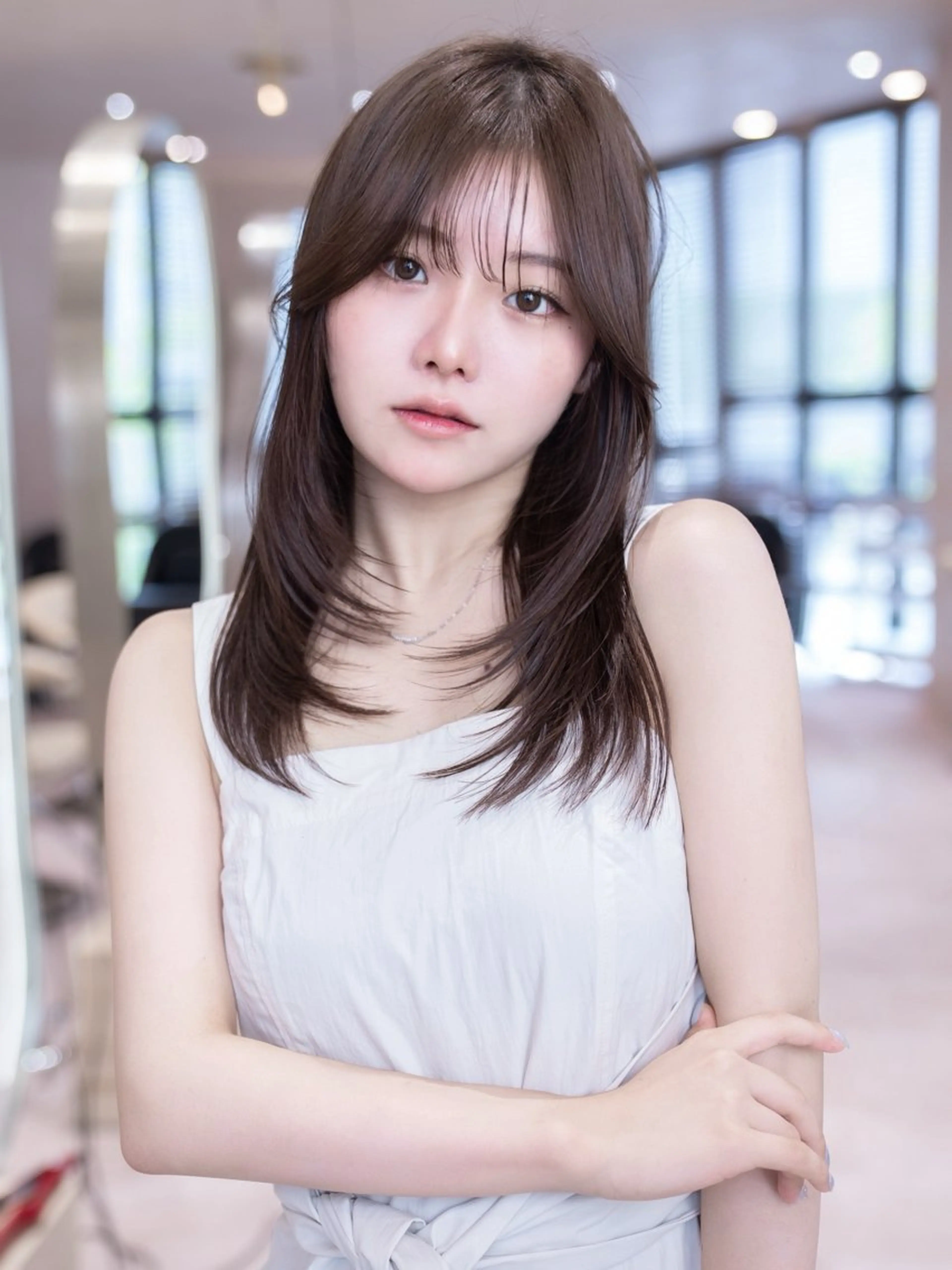 セミロング カット ヘアカラー トリートメント レイヤー/ベージュ ヒヨリ/渋谷のヘアスタイル