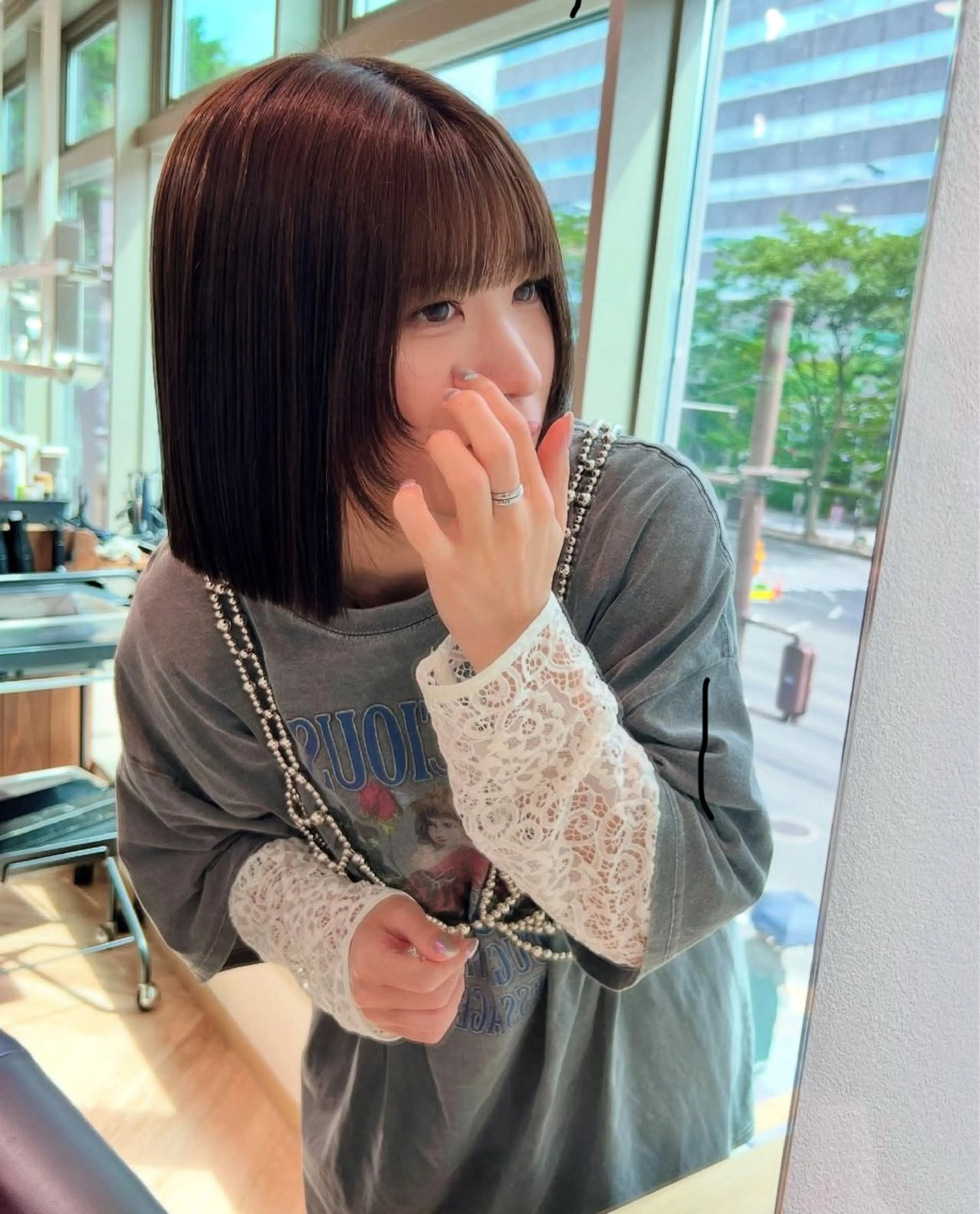 ショート ボブ 顔まわりレイヤー 顔周りカット レイヤーカット カット ヘアカラー 加納千華 /ボブ/ぱつっとボブのヘアスタイル