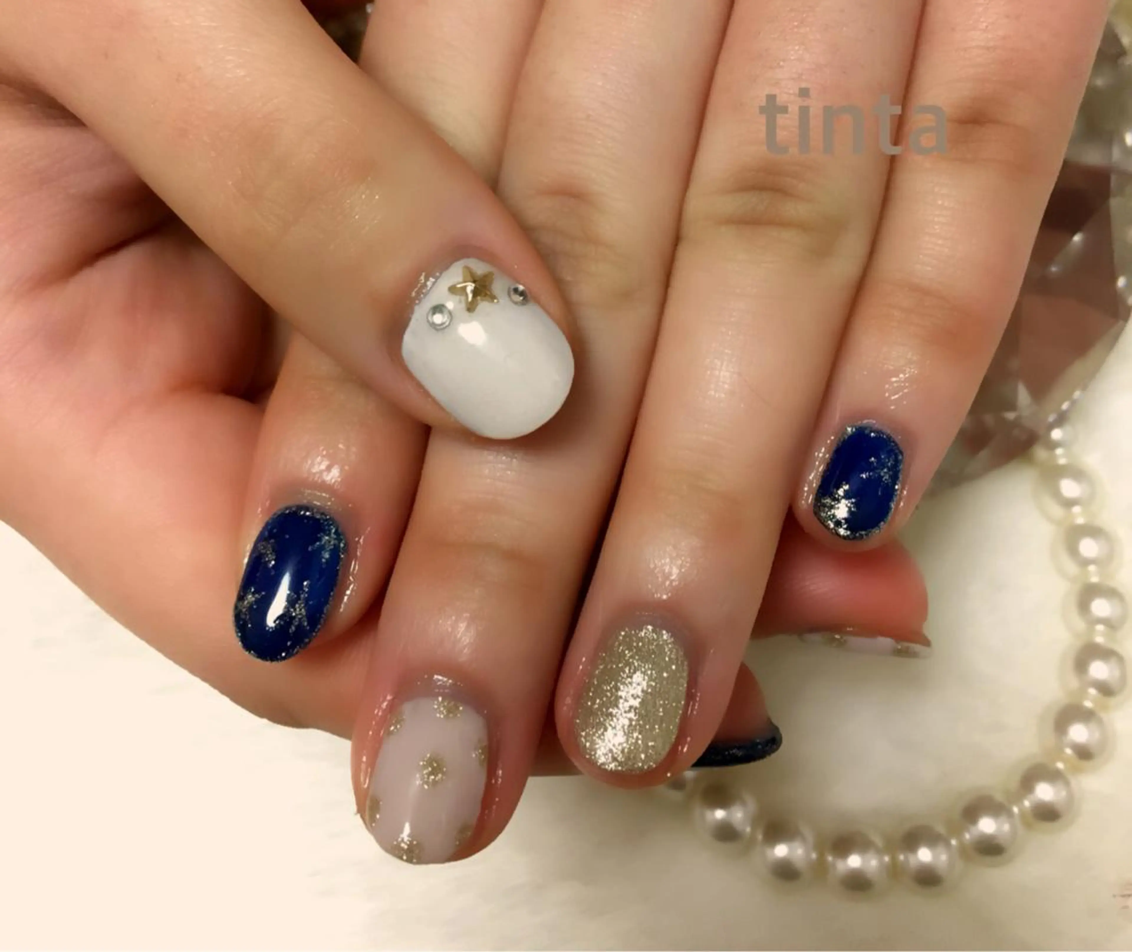 ネイル ブルー ゴールド 馬場 典子のネイルデザイン