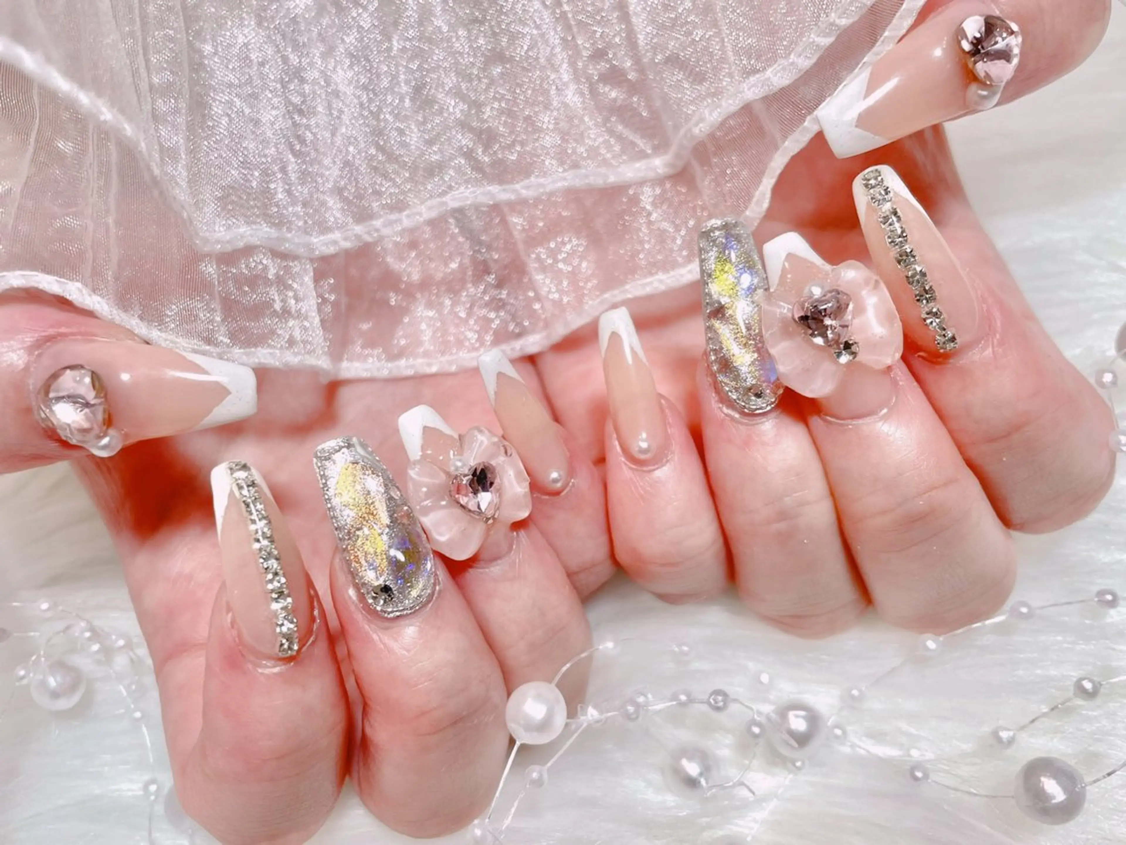 ネイル 長さ出し フレンチネイル ロングネイル ハンドネイル ゆりか ジョアアンジェ福島のネイルデザイン