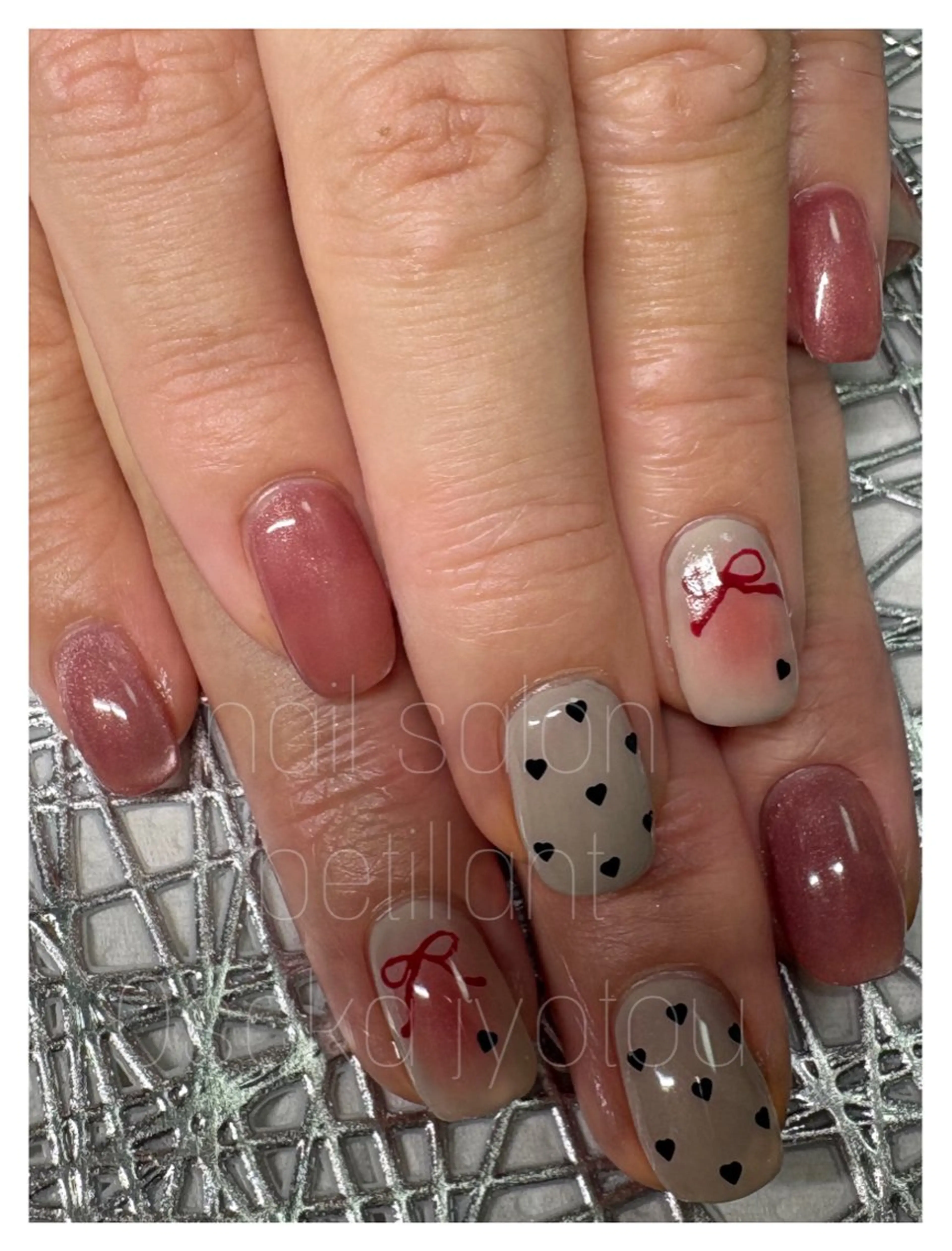 ネイル アートネイル ドット ハート 持ち込み リボン petillant所属・nail salon petillantのネイルデザイン