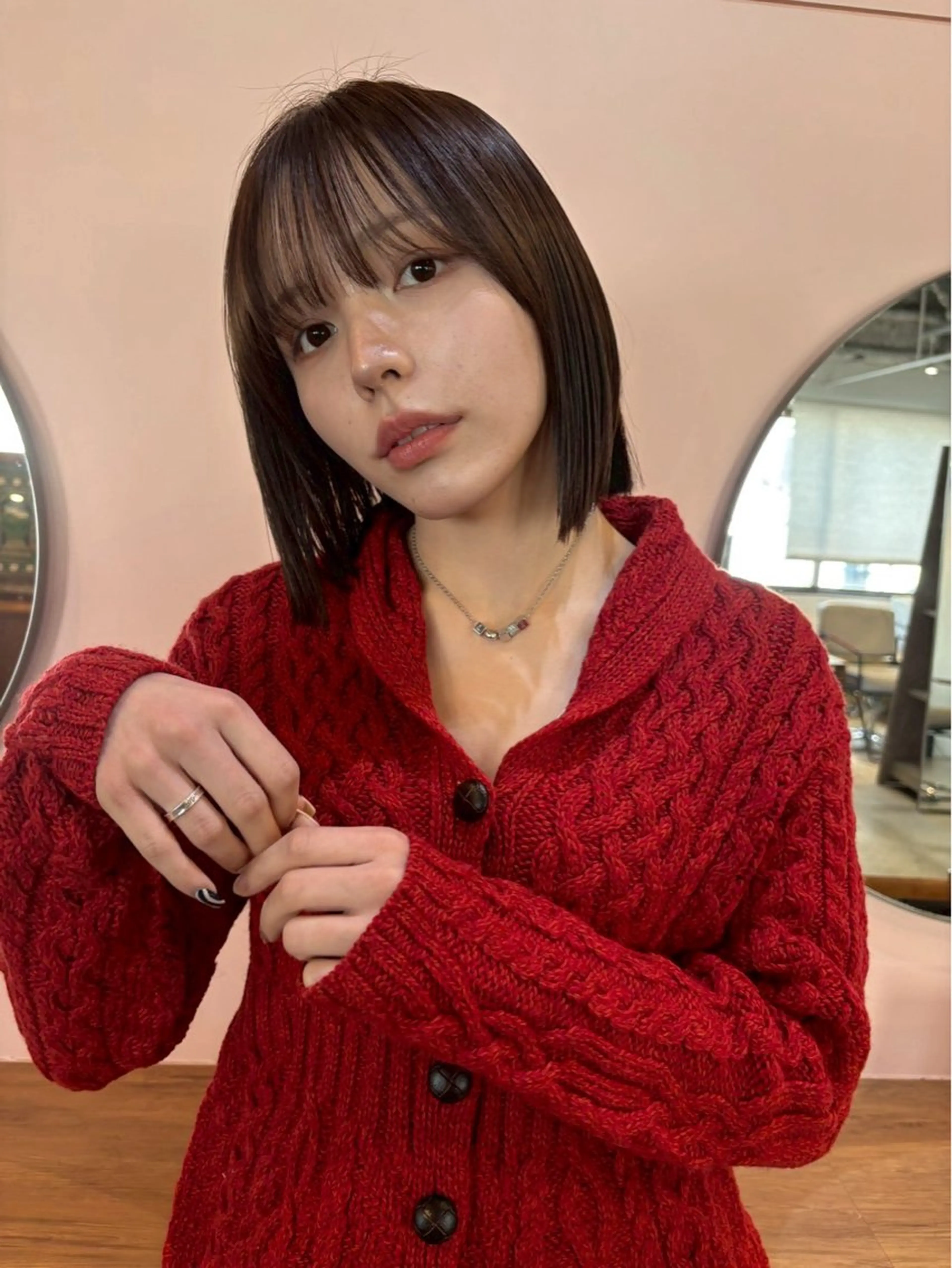 ミディアム カラー パーマ ミディアムパーマ アッシュ バレイヤージュ ベージュカラー ブリーチ カット ヘアカラー CEINE loqのヘアスタイル
