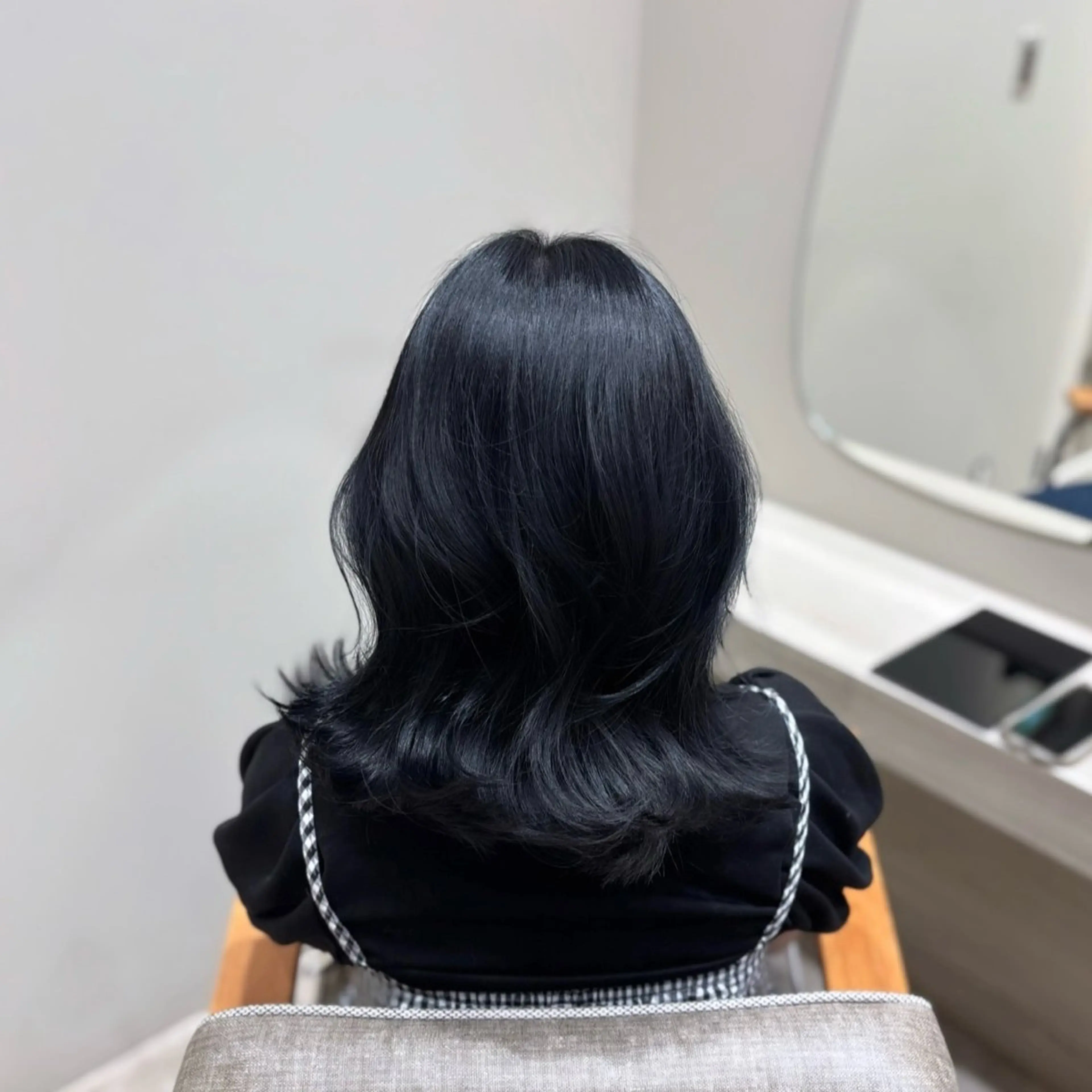 ミディアム カラー 黒髪 ブルーカラー ブルーブラック 🦋透明感艶カラー 🫧/Yuu🦋のヘアスタイル