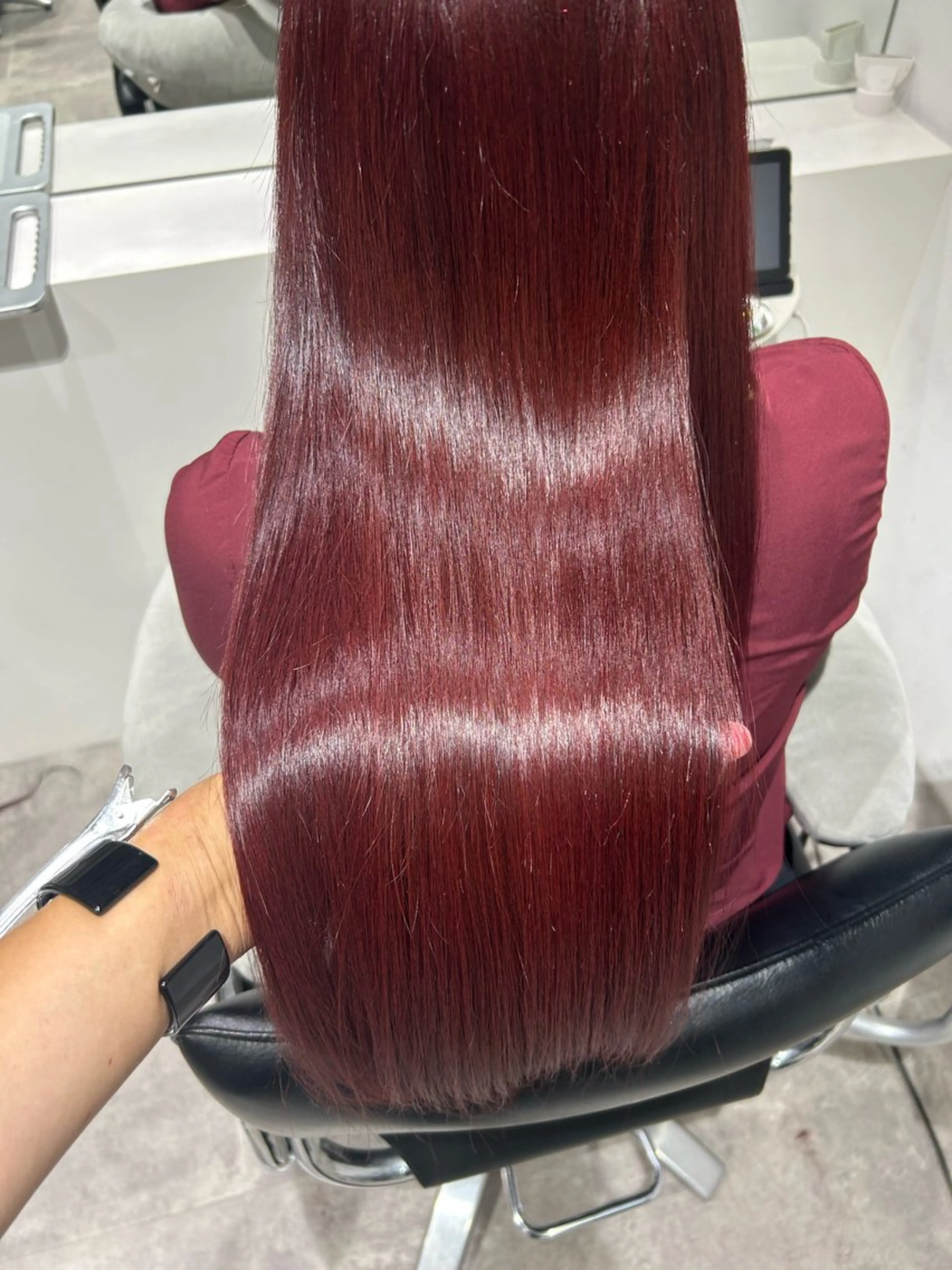 ロング カラー ブリーチ ブリーチなしカラー レッドカラー 髪質改善 トリートメント 藤田 .のヘアスタイル