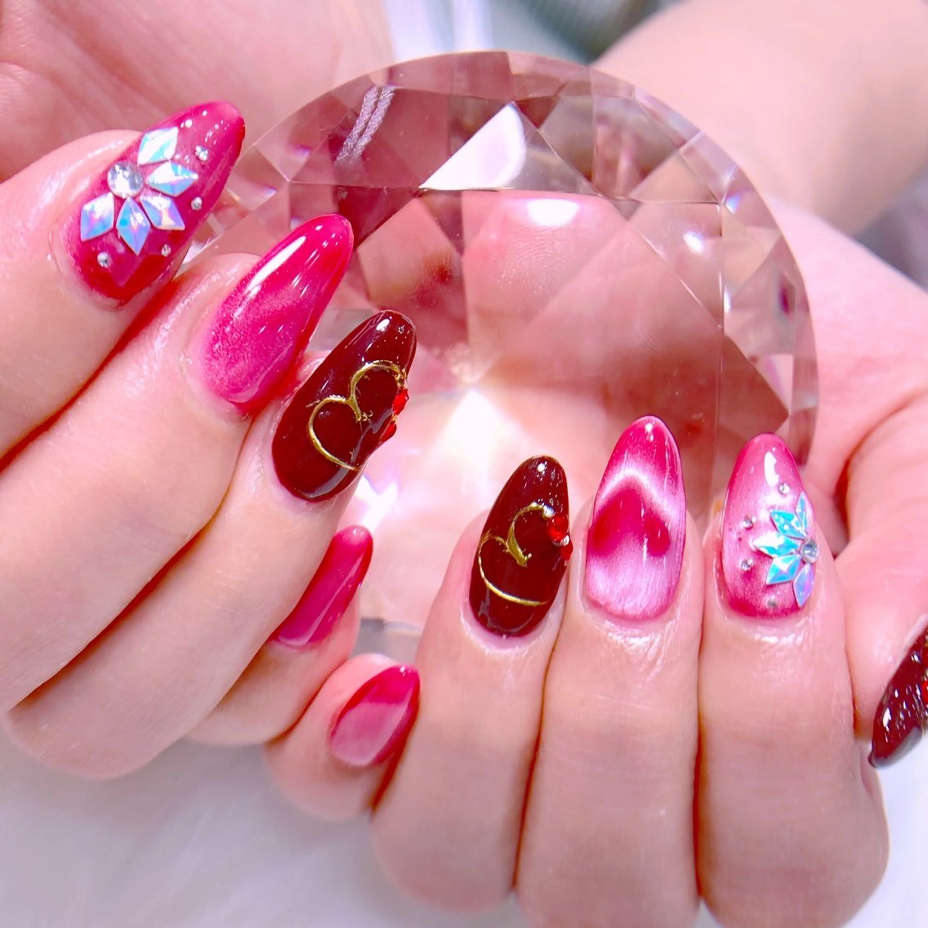 ネイル ハート マグネットネイル バレンタイン ハンドネイル NAILSALON MEILIのネイルデザイン